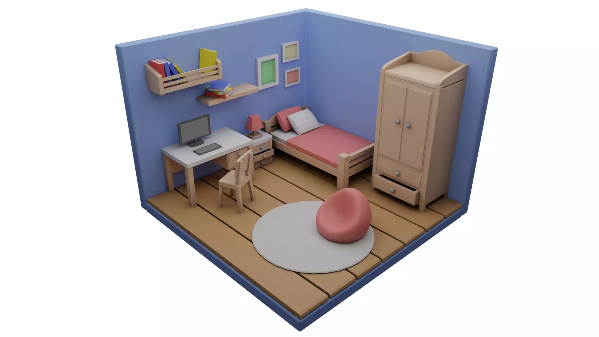Low poly bedroom Low-poly 3D model_0