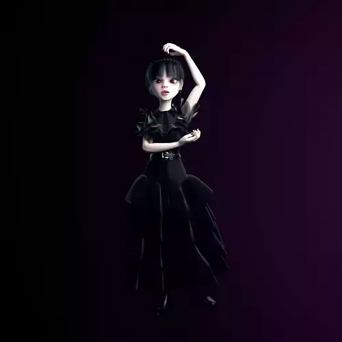 Wednesday Addams v2 - Rigged 3D Character Low-poly 3D model