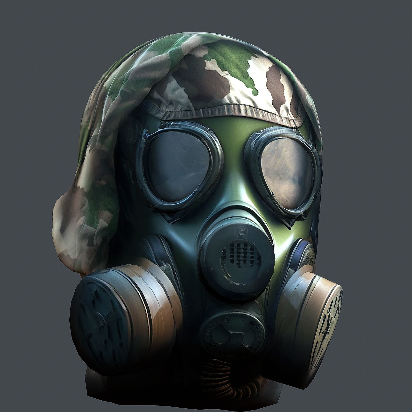 Gas mask helmet 3d model military combat Low-poly 3D model Low-poly 3D model_2