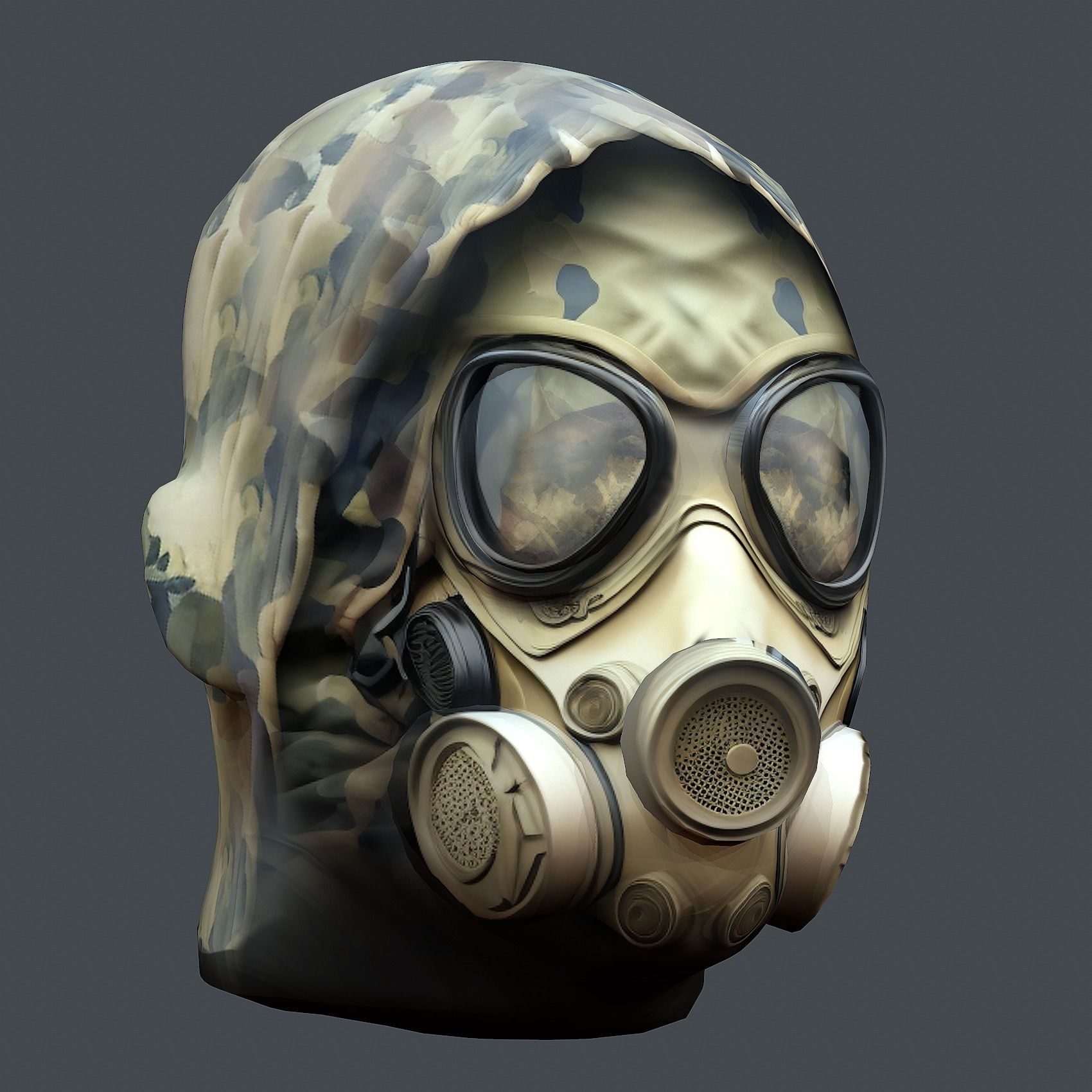 Gas mask helmet 3d model military combat Low-poly 3D model Low-poly 3D model_4