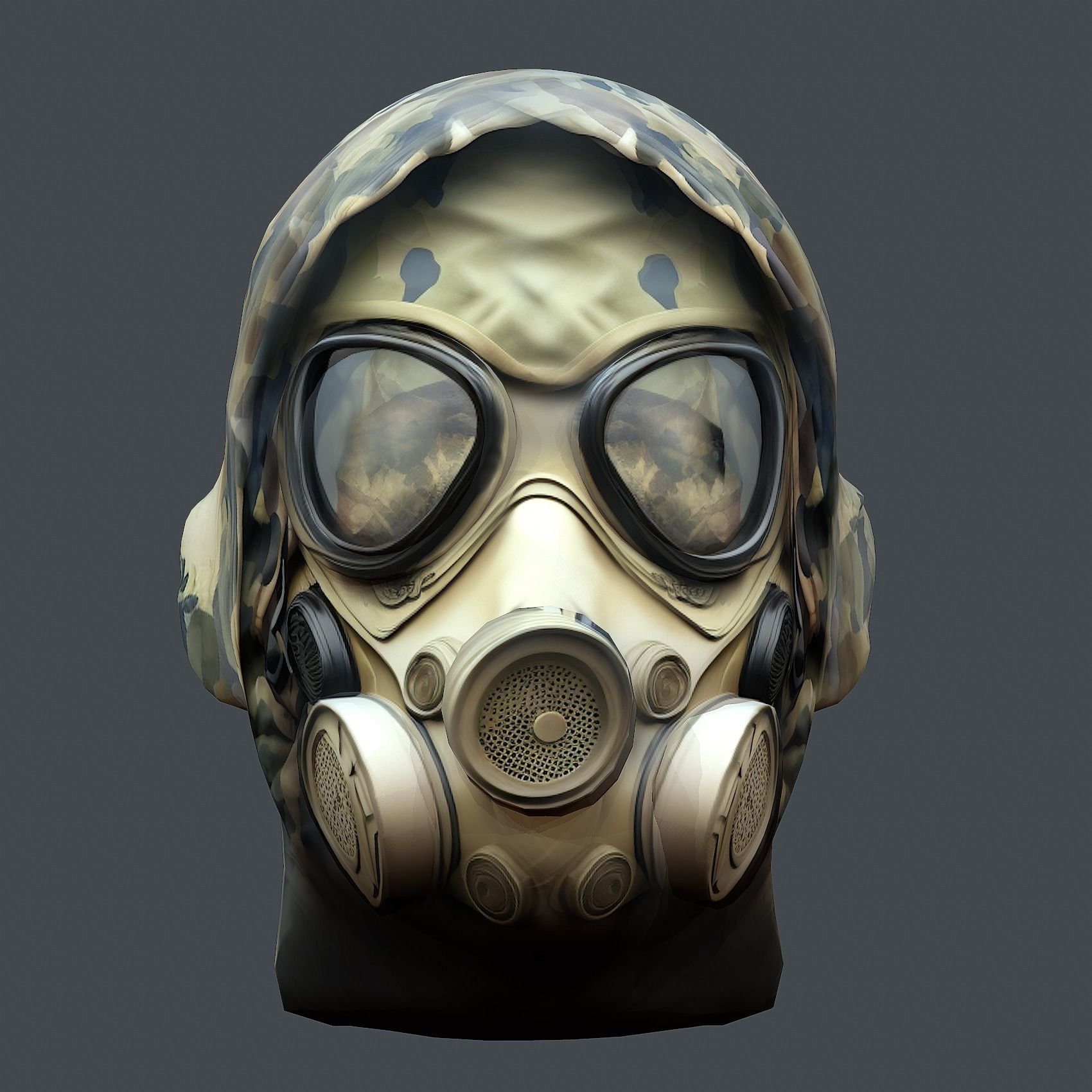 Gas mask helmet 3d model military combat Low-poly 3D model Low-poly 3D model_1
