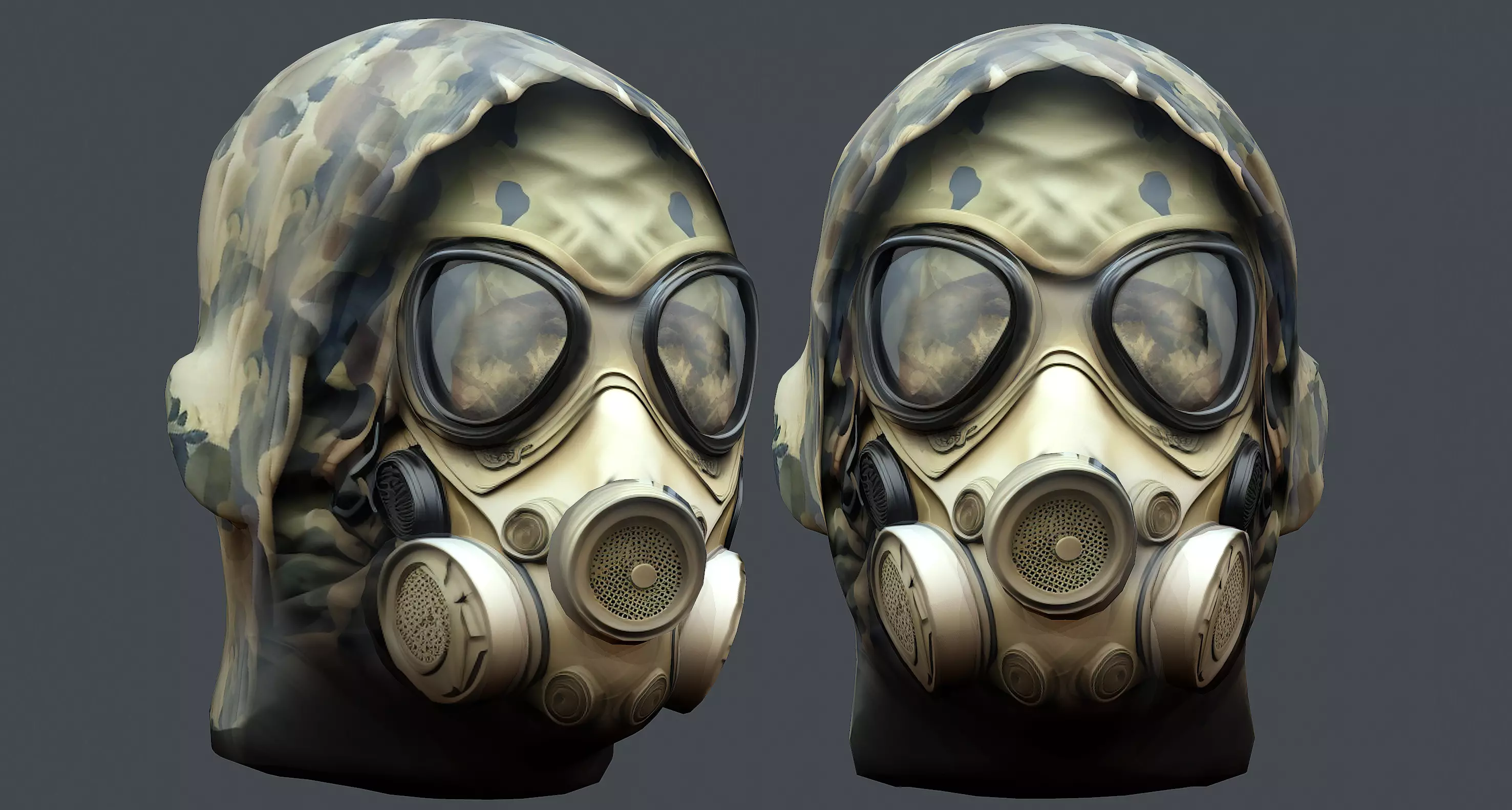 Gas mask helmet 3d model military combat Low-poly 3D model Low-poly 3D model_0