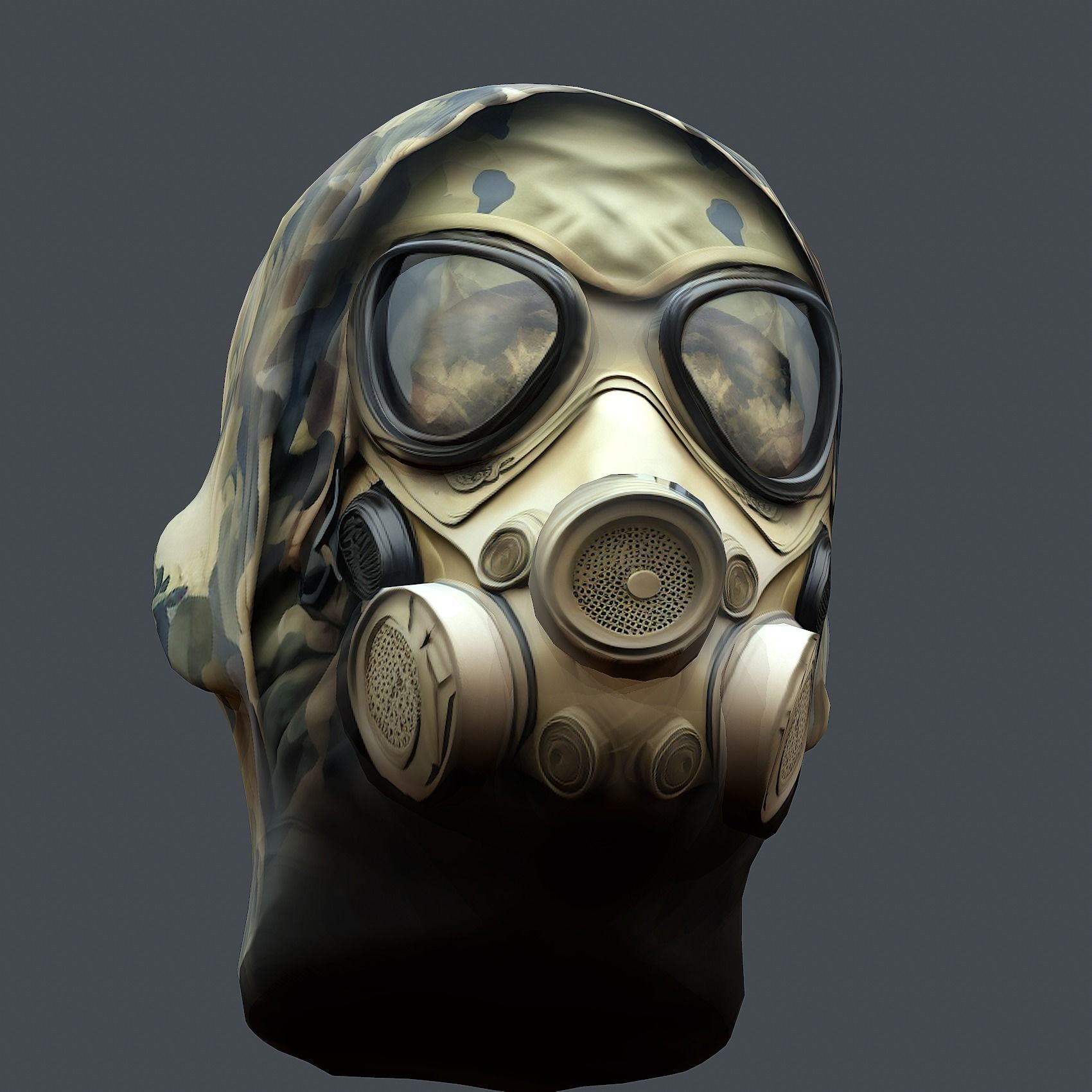 Gas mask helmet 3d model military combat Low-poly 3D model Low-poly 3D model_2