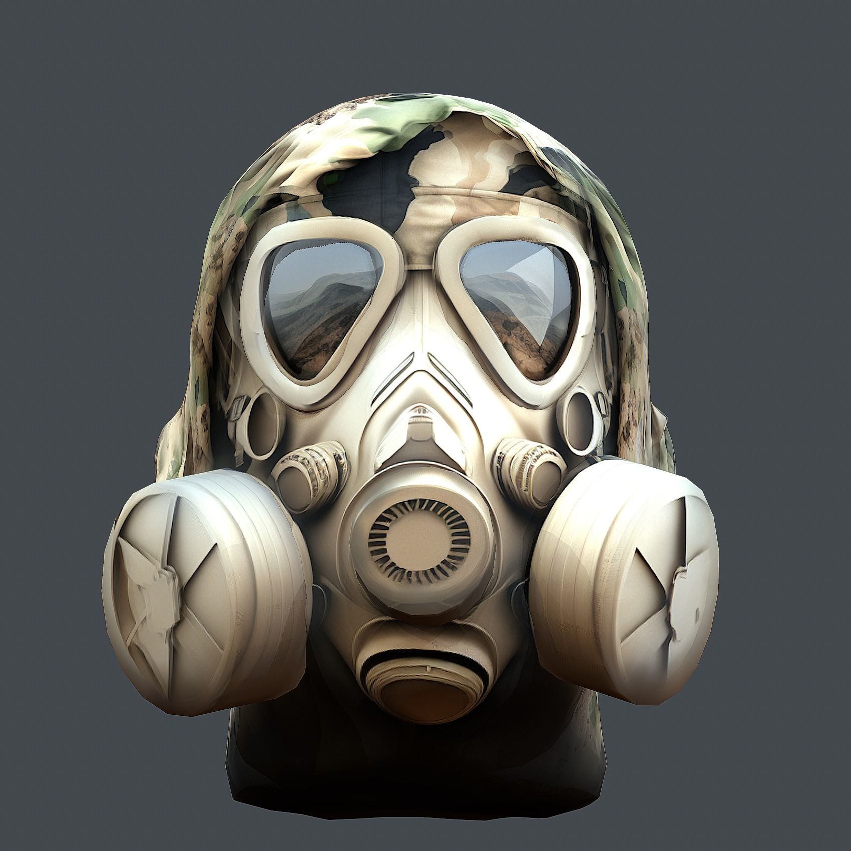 Gas mask helmet 3d model military combat Low-poly 3D model Low-poly 3D model_5