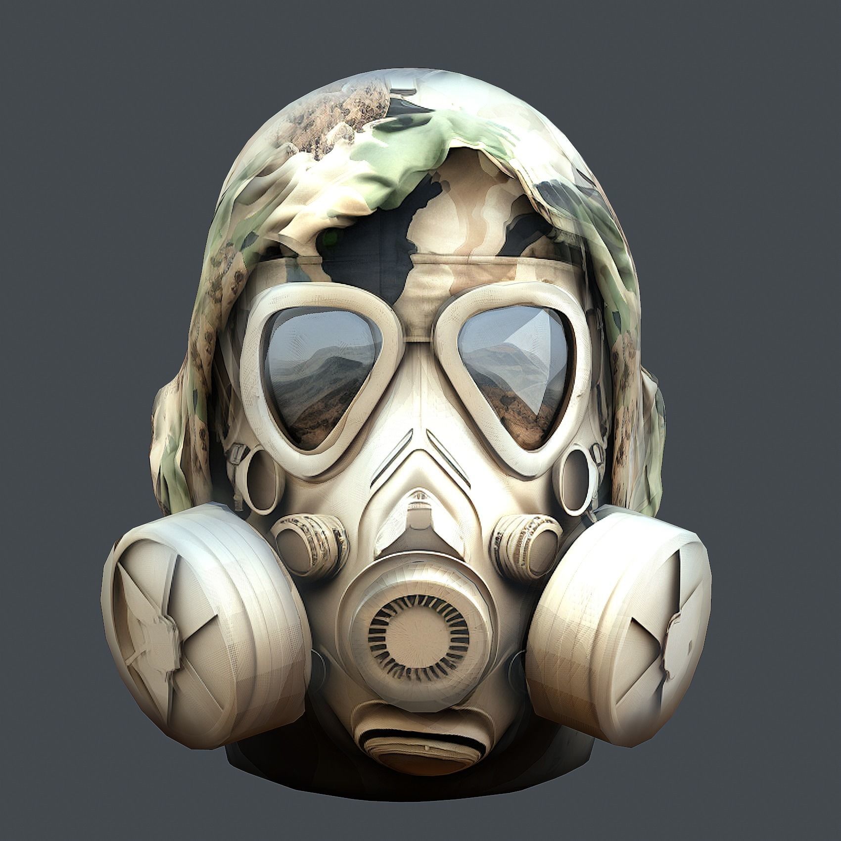 Gas mask helmet 3d model military combat Low-poly 3D model Low-poly 3D model_1