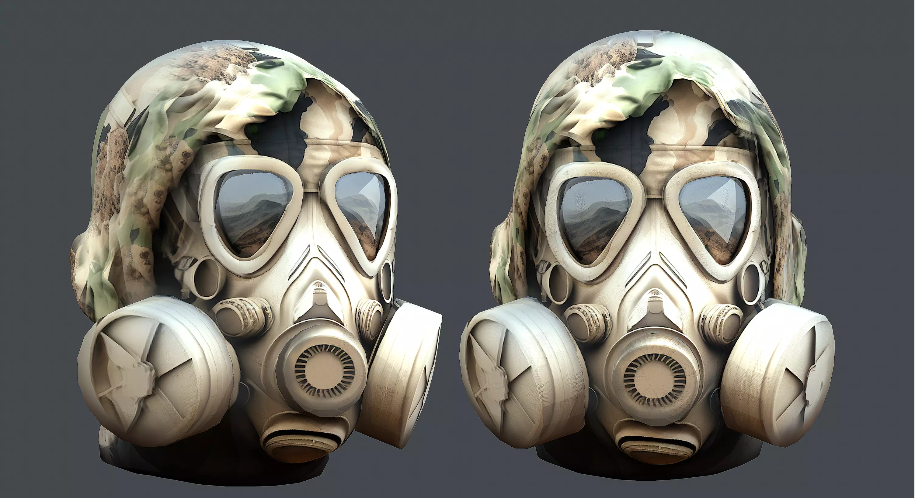 Gas mask helmet 3d model military combat Low-poly 3D model Low-poly 3D model_0