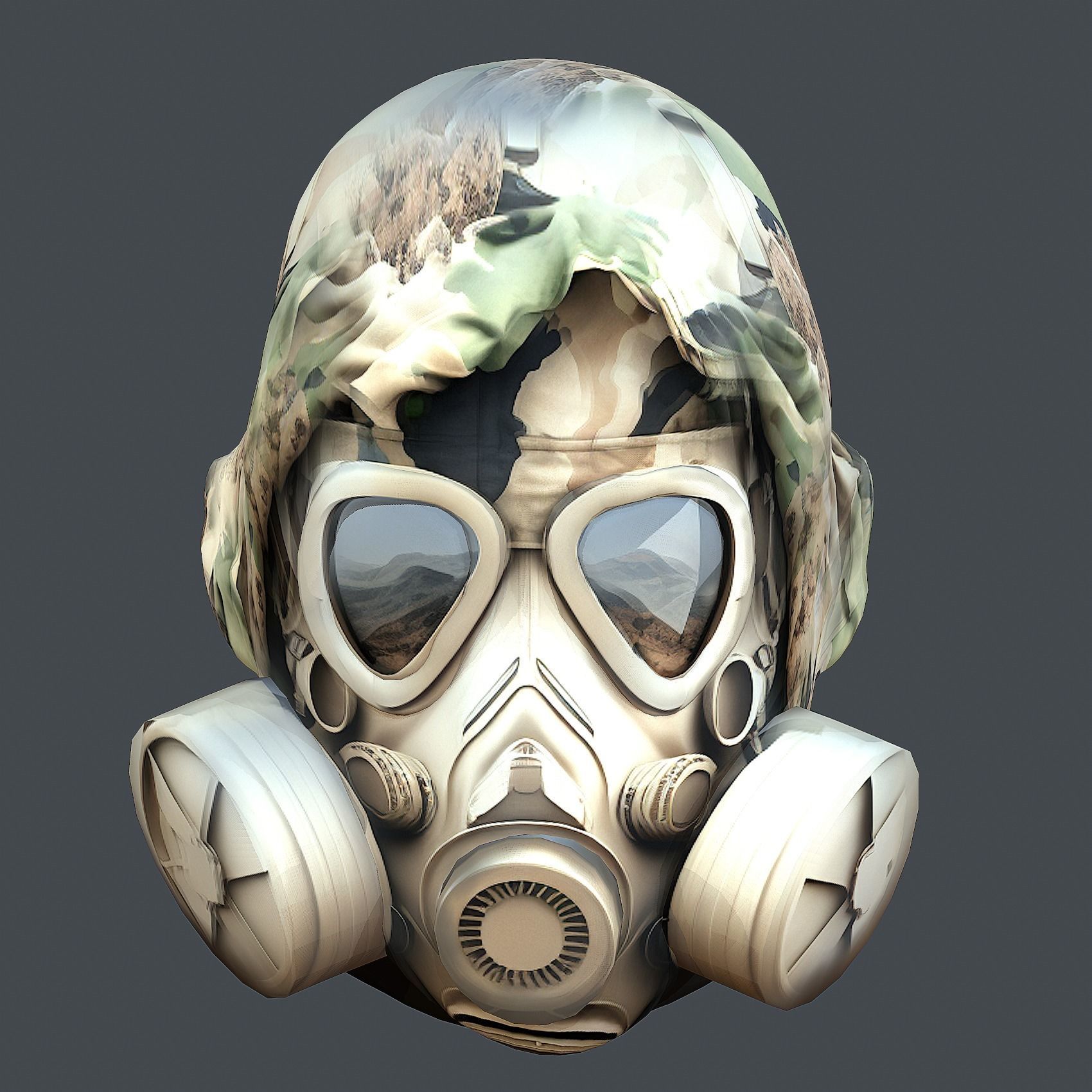 Gas mask helmet 3d model military combat Low-poly 3D model Low-poly 3D model_4