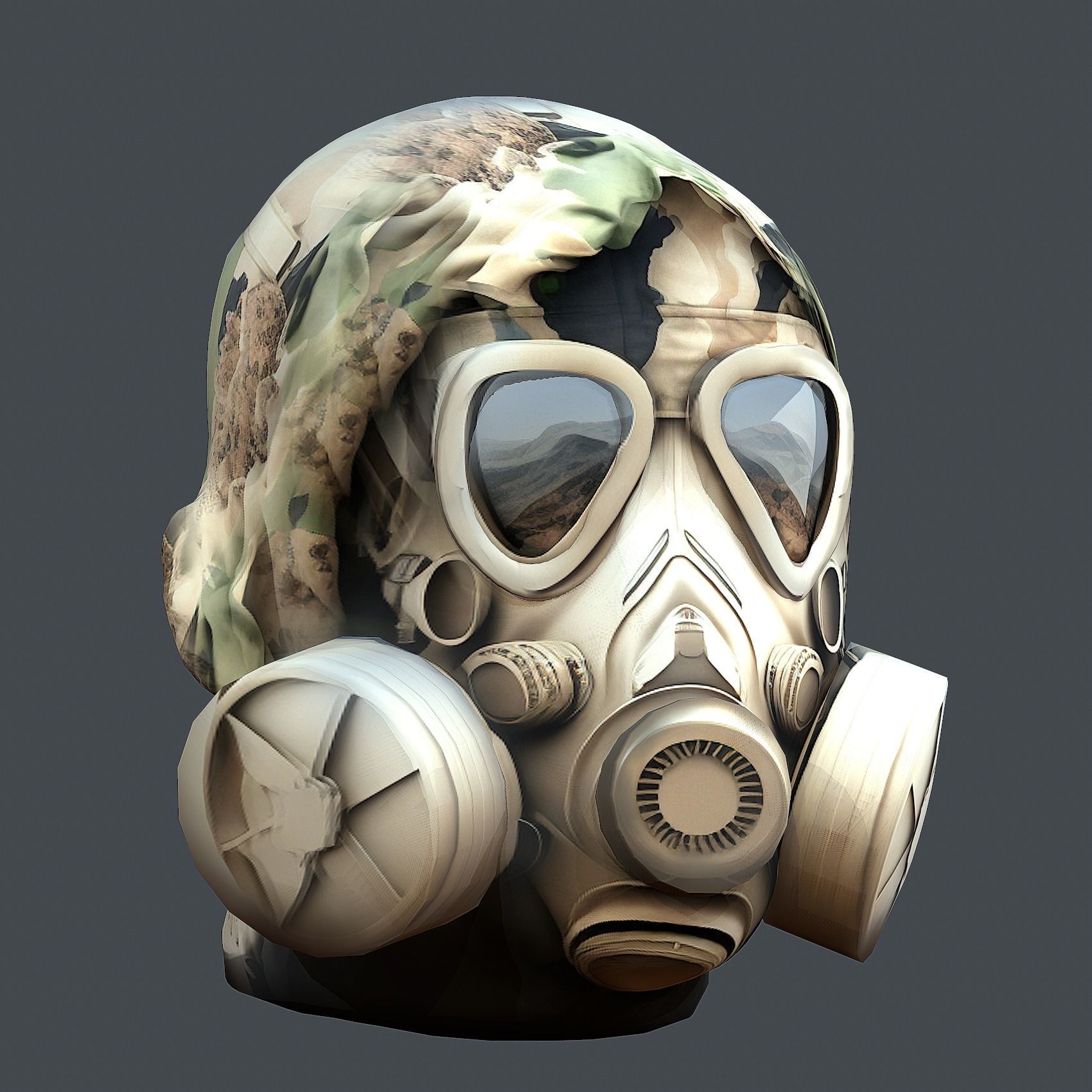 Gas mask helmet 3d model military combat Low-poly 3D model Low-poly 3D model_2