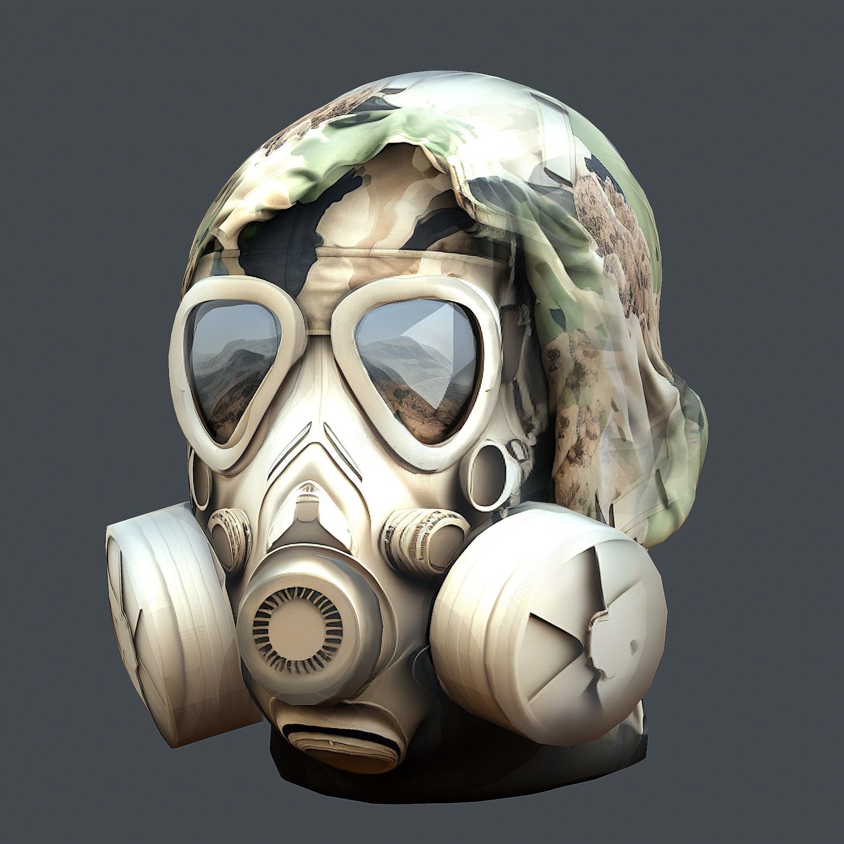Gas mask helmet 3d model military combat Low-poly 3D model Low-poly 3D model_3