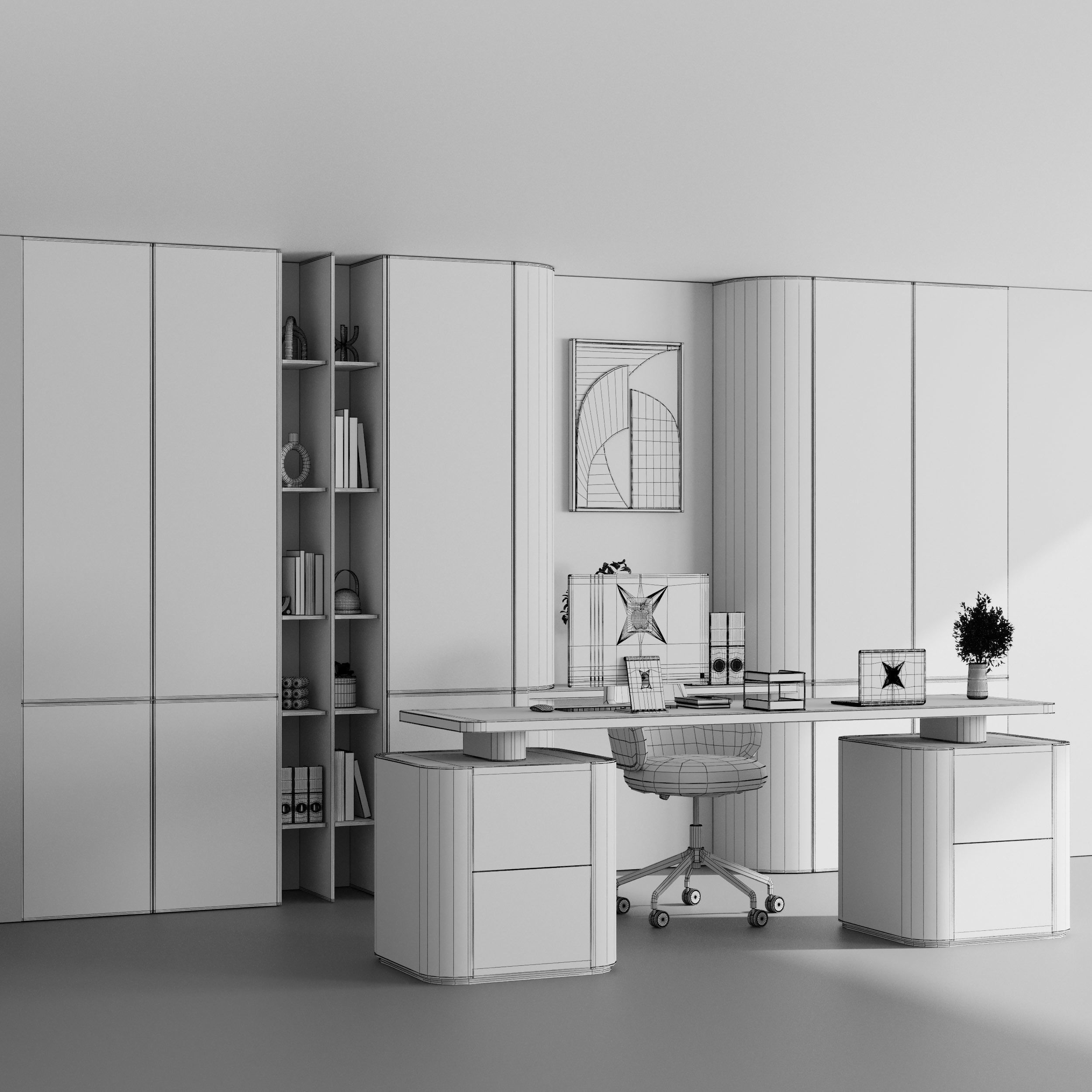 Workplace - office furniture 11 Low-poly 3D model_5