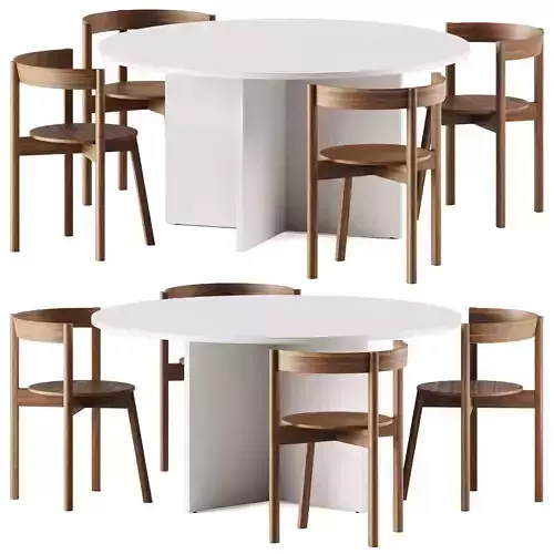 L4 BASIL Round table and L5 JAZZ Chair with armrests By LOEHR