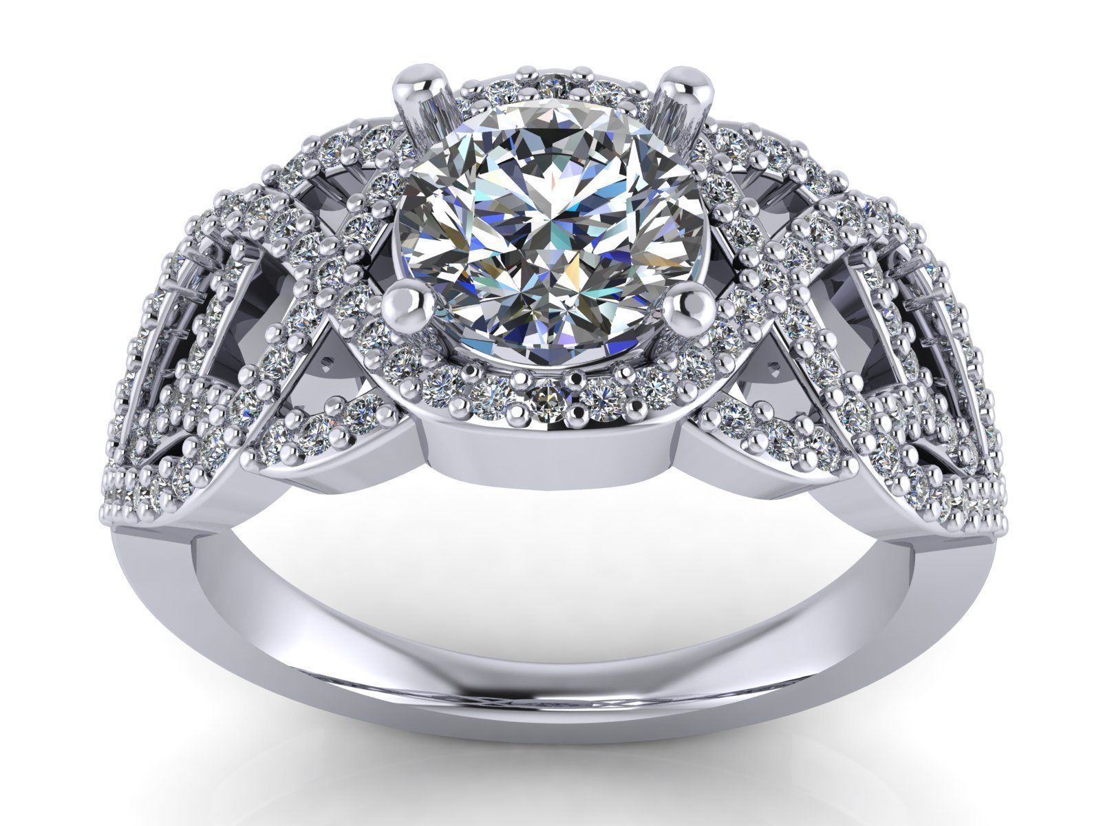 Halo Statement Ring - 1ct Round Center Stone 3D print model_1