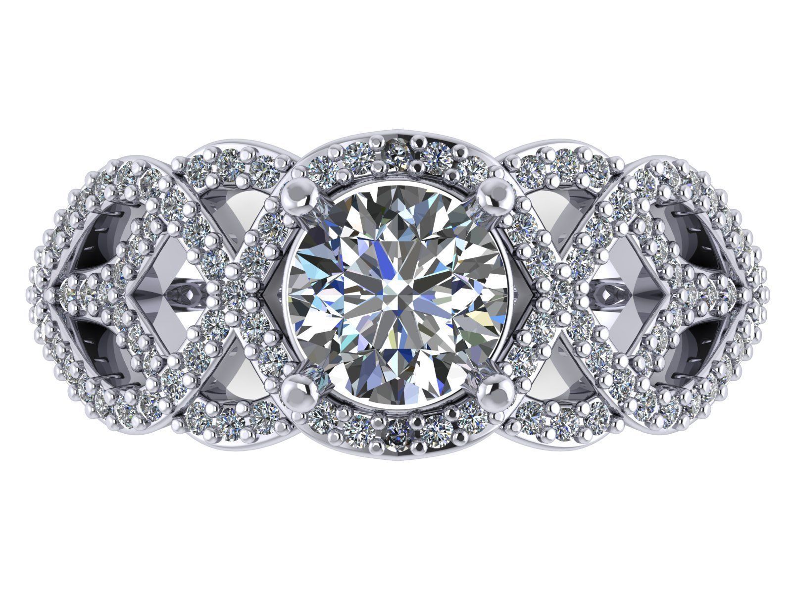 Halo Statement Ring - 1ct Round Center Stone 3D print model_3