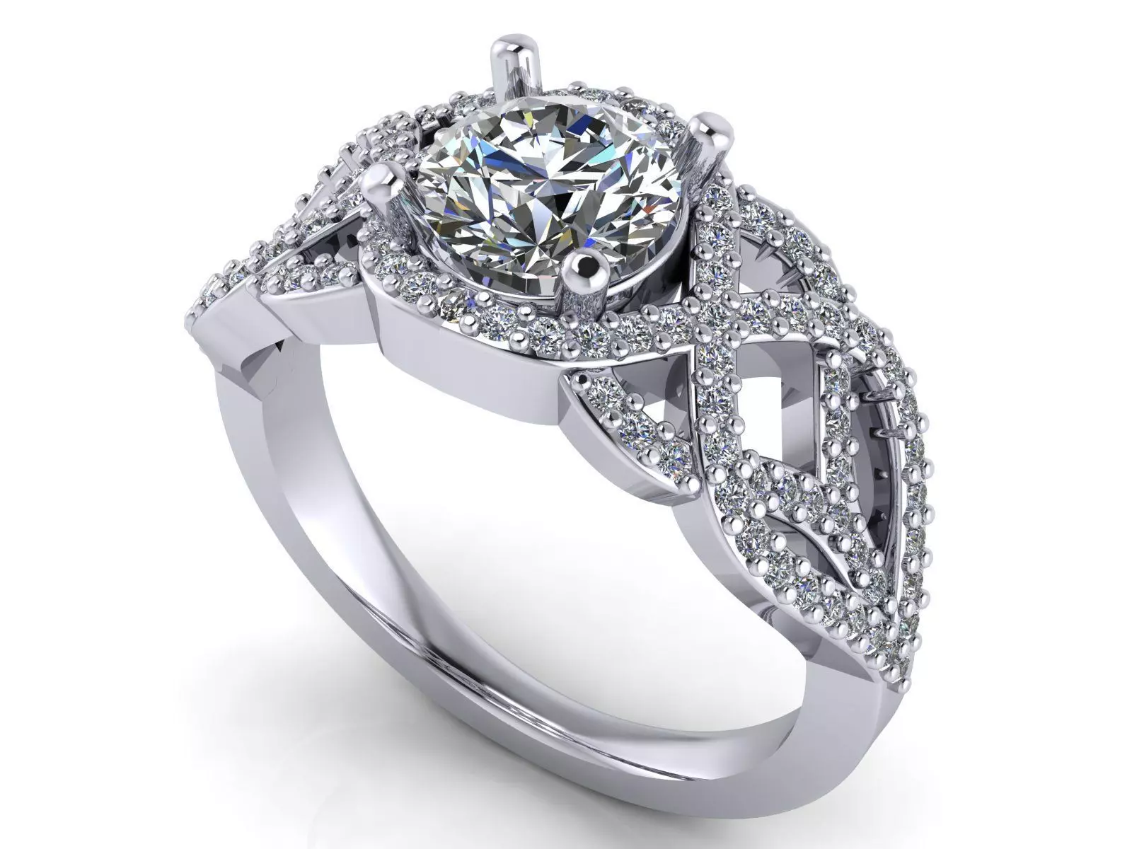 Halo Statement Ring - 1ct Round Center Stone 3D print model_0