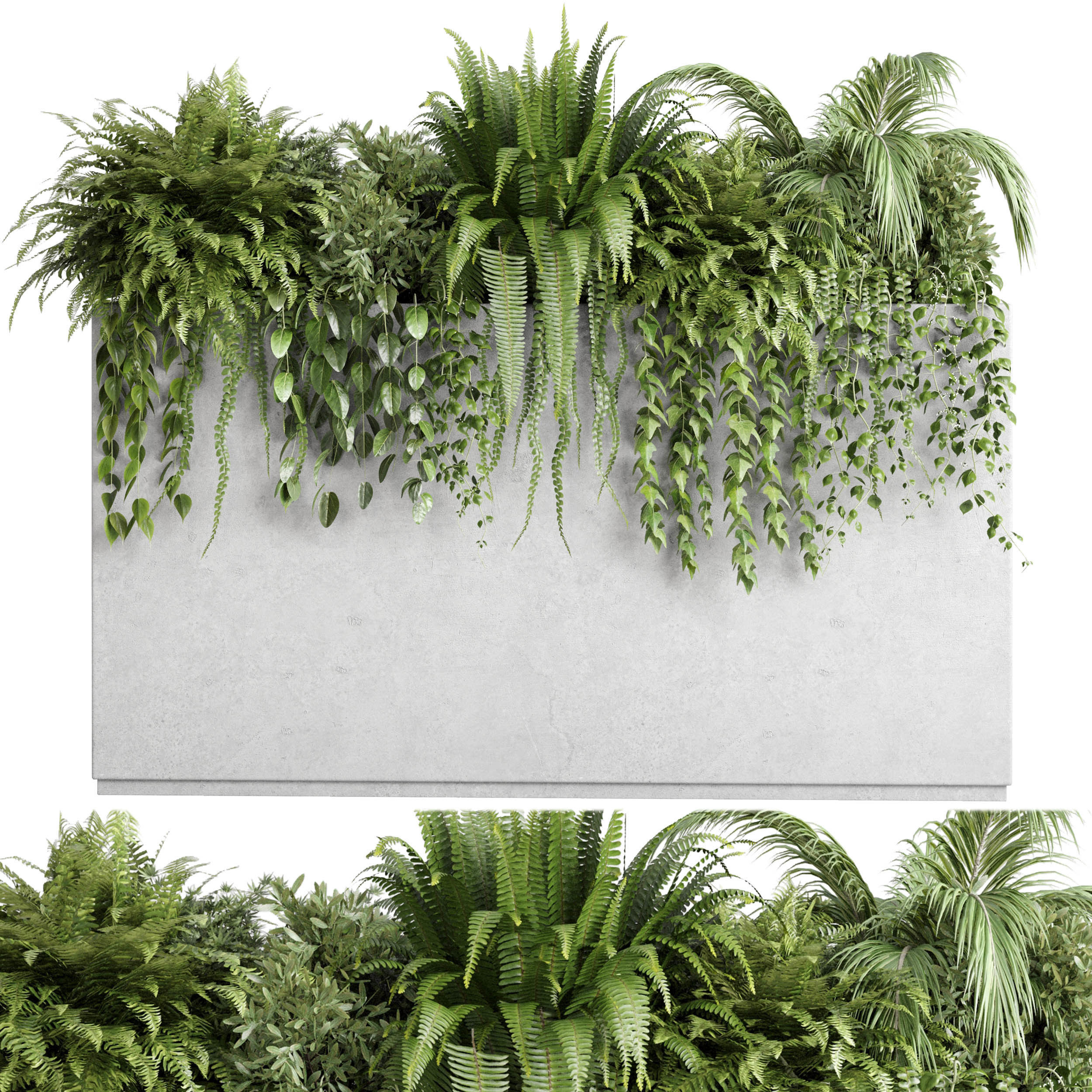 Concrete box plants on stand - set indoor 347 concrete dirt vase Low-poly 3D model_1