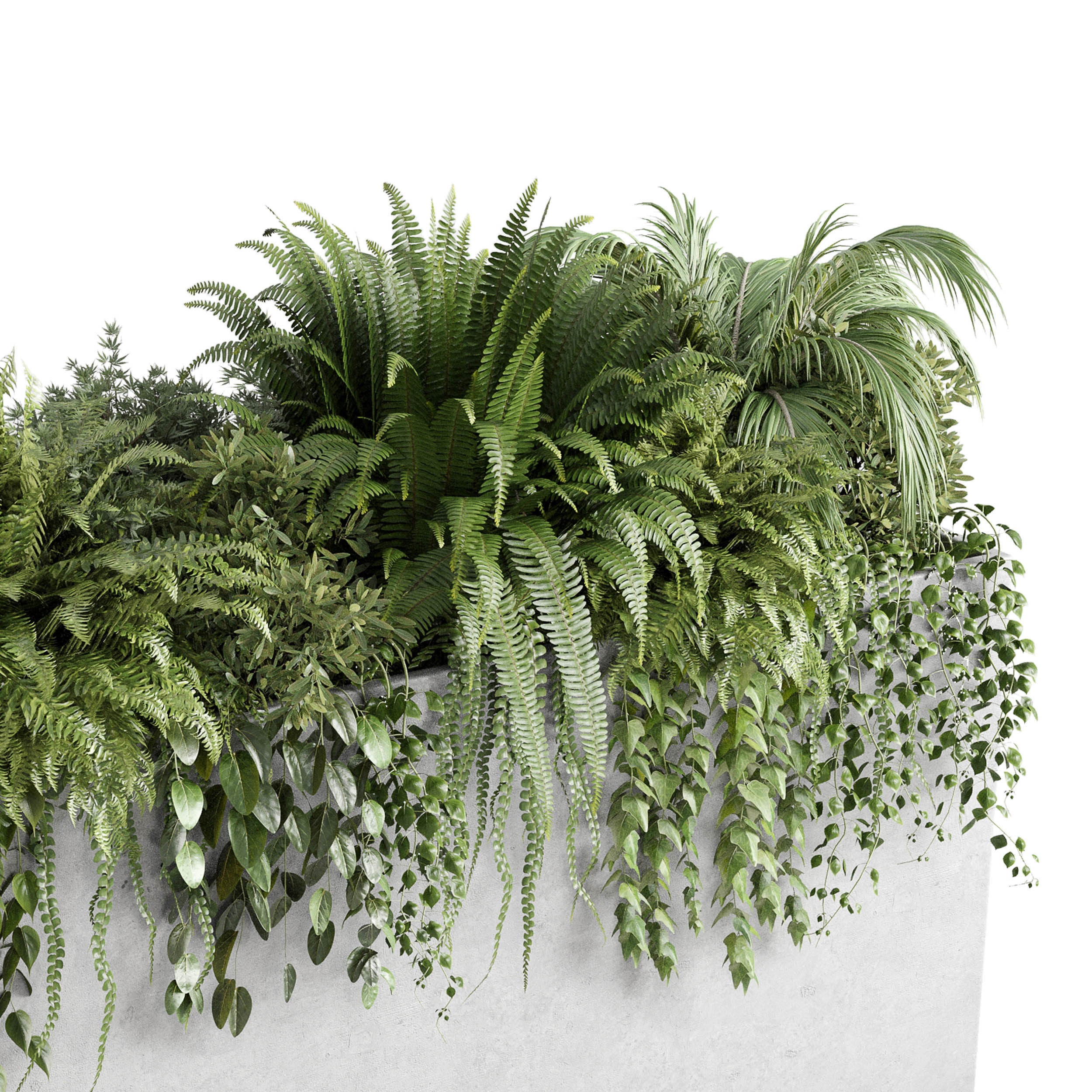 Concrete box plants on stand - set indoor 347 concrete dirt vase Low-poly 3D model_3