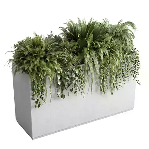 Concrete box plants on stand - set indoor 347 concrete dirt vase Low-poly 3D model