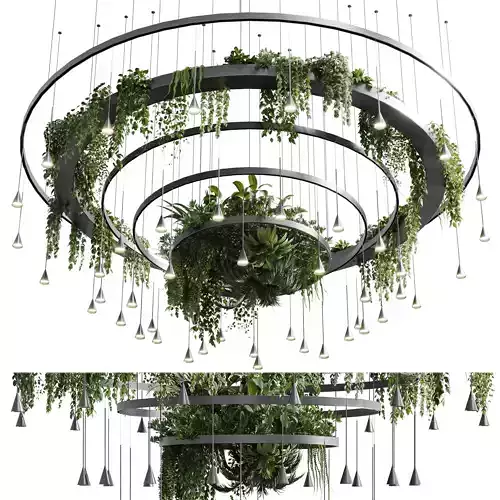 circle pot light pendant - plant light hanging 12 Low-poly 3D model