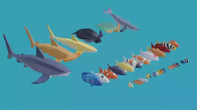 animated low poly fish pack Low-poly 3D model