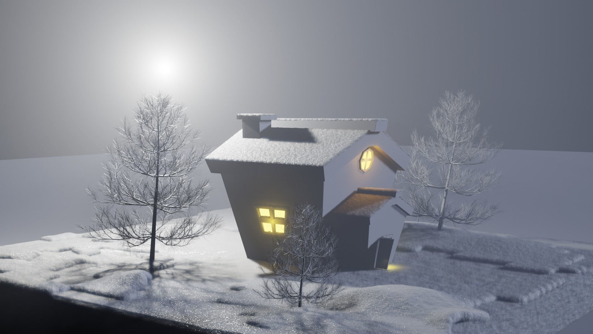 house in snow at night 3D model_3