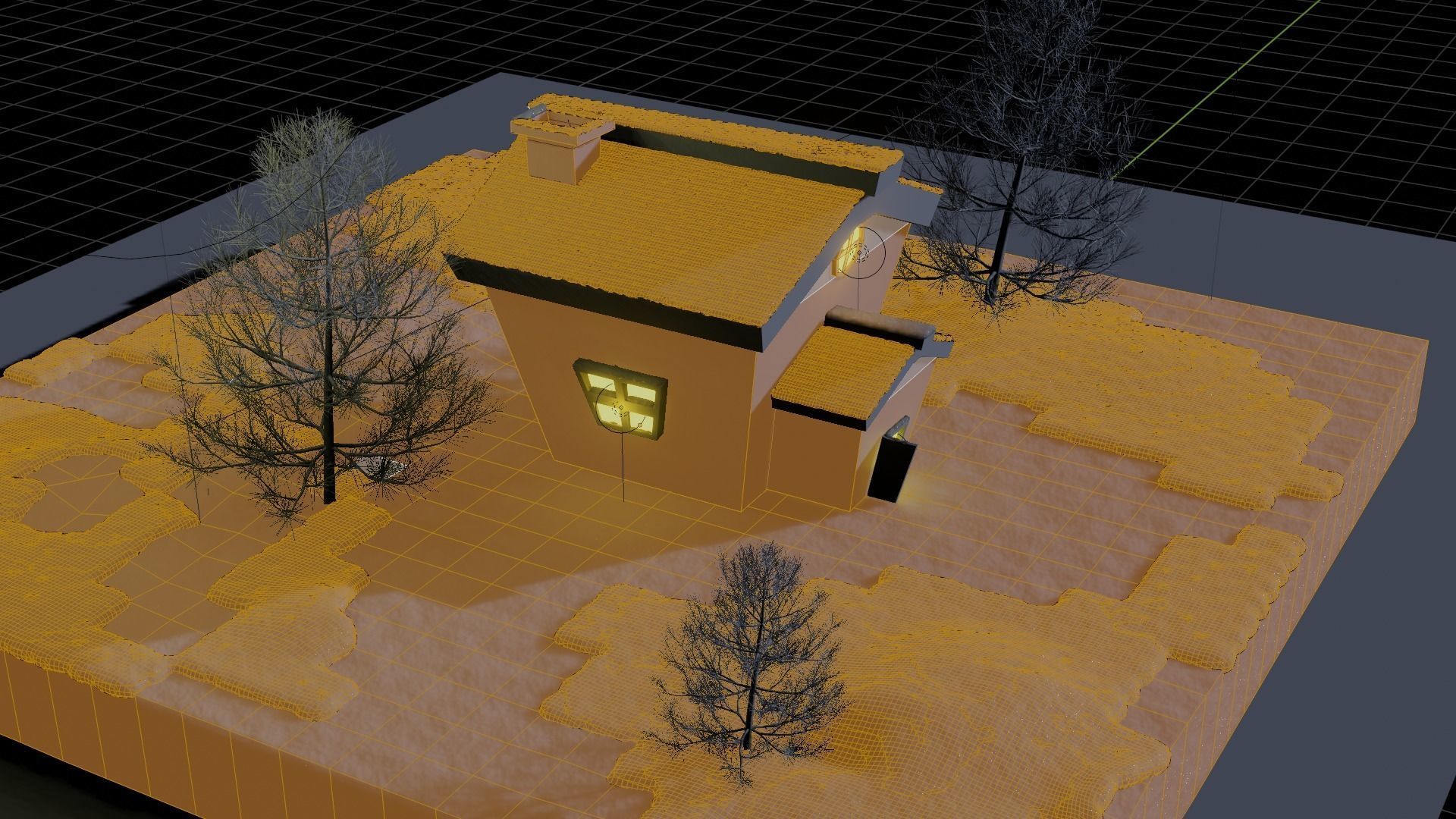 house in snow at night 3D model_2