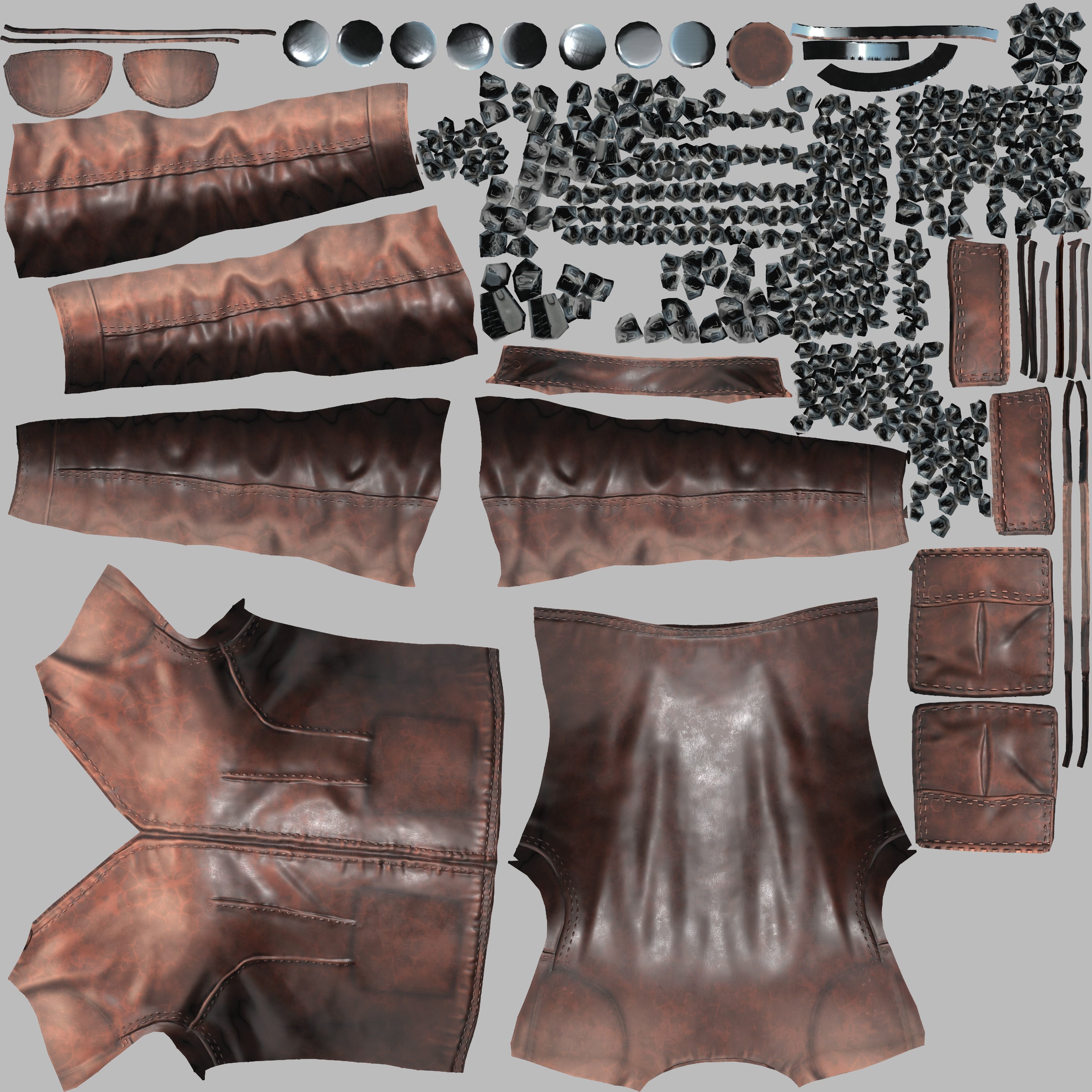 Female Brown Zipped Biker Racer Leather Jacket Low-poly 3D model_9