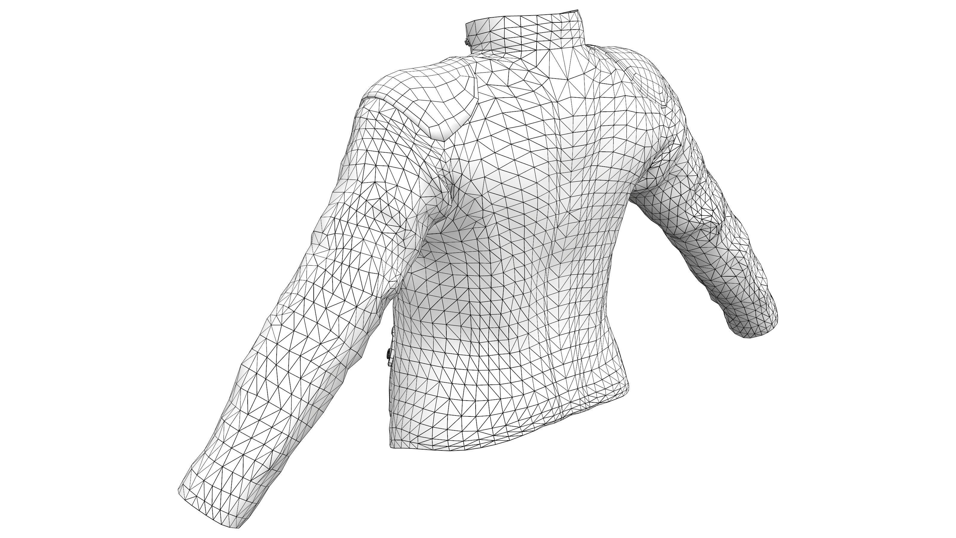 Female Brown Zipped Biker Racer Leather Jacket Low-poly 3D model_7