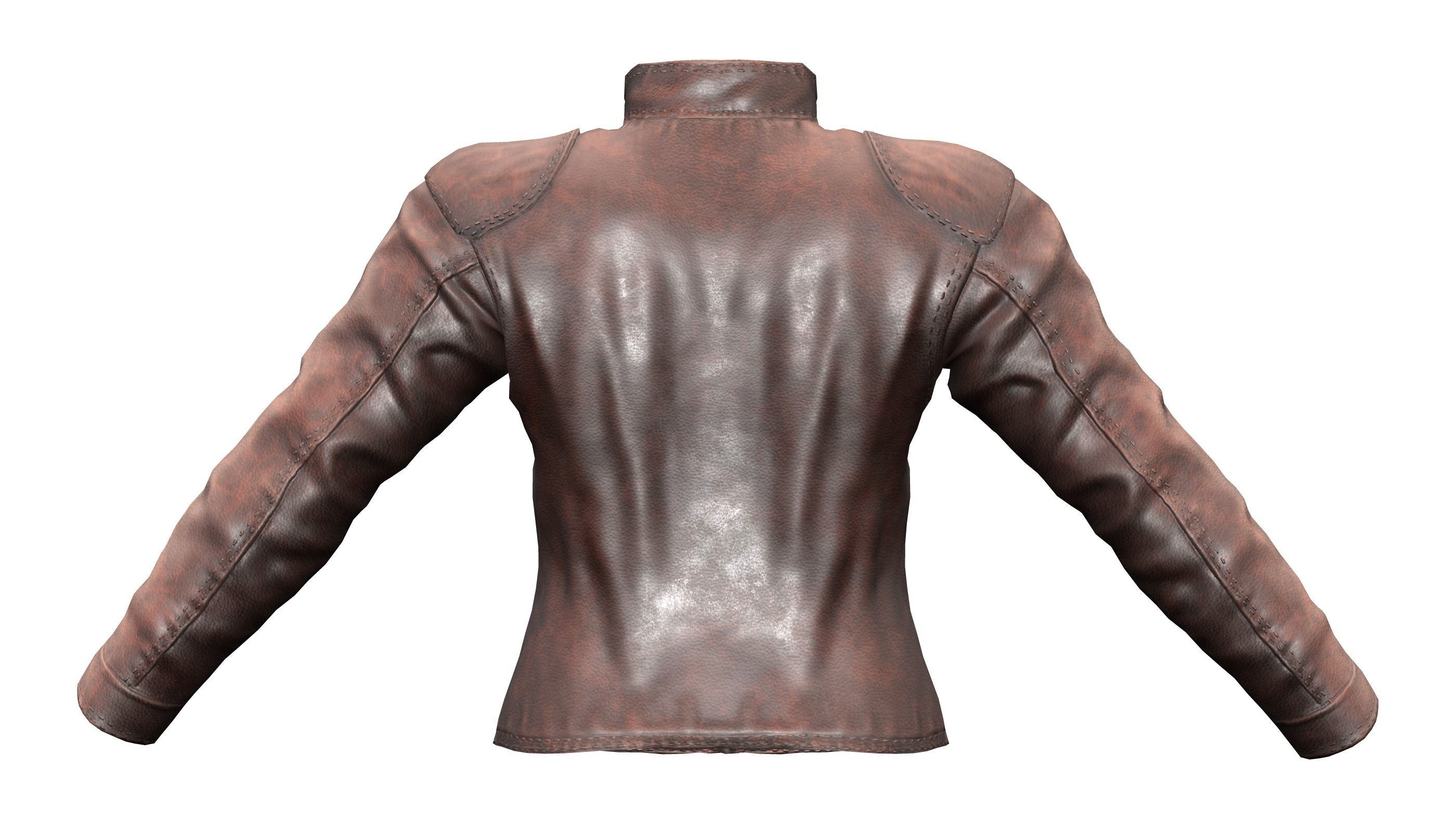 Female Brown Zipped Biker Racer Leather Jacket Low-poly 3D model_4