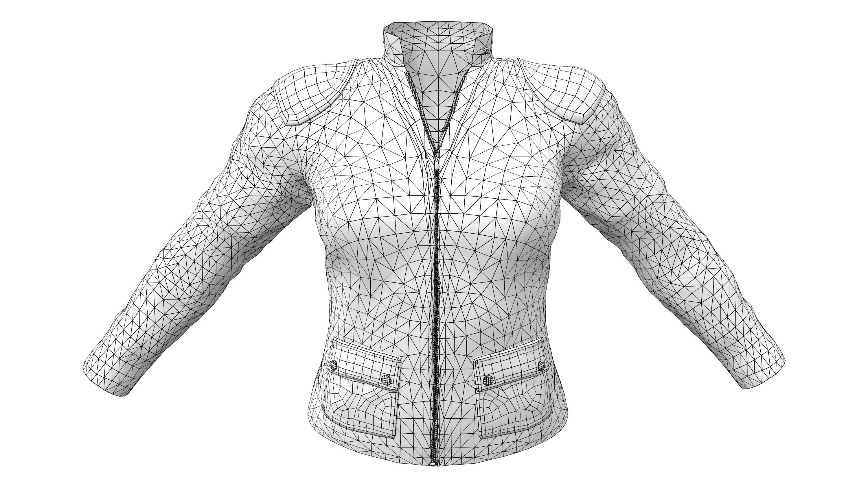 Female Brown Zipped Biker Racer Leather Jacket Low-poly 3D model_6