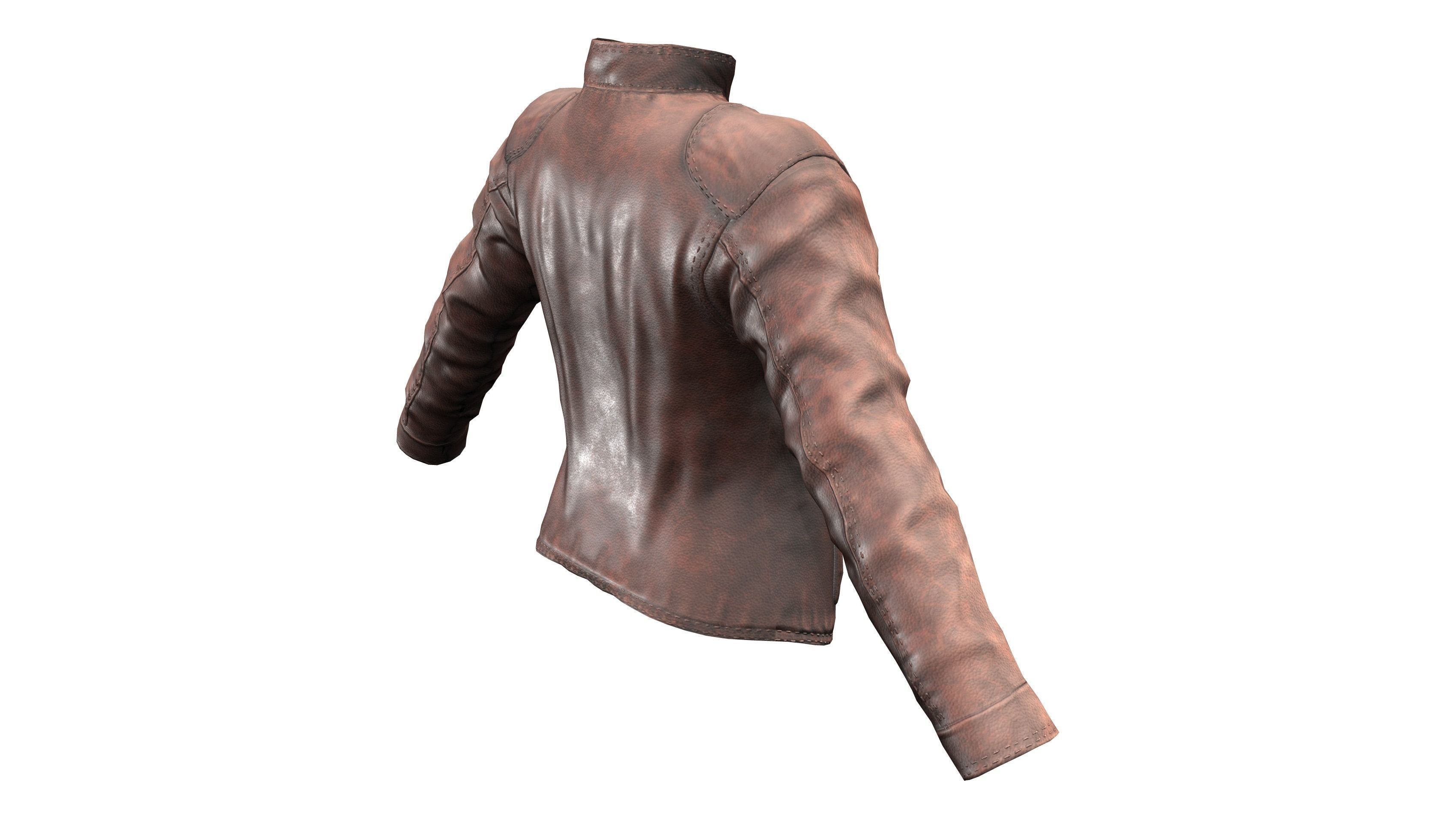 Female Brown Zipped Biker Racer Leather Jacket Low-poly 3D model_5