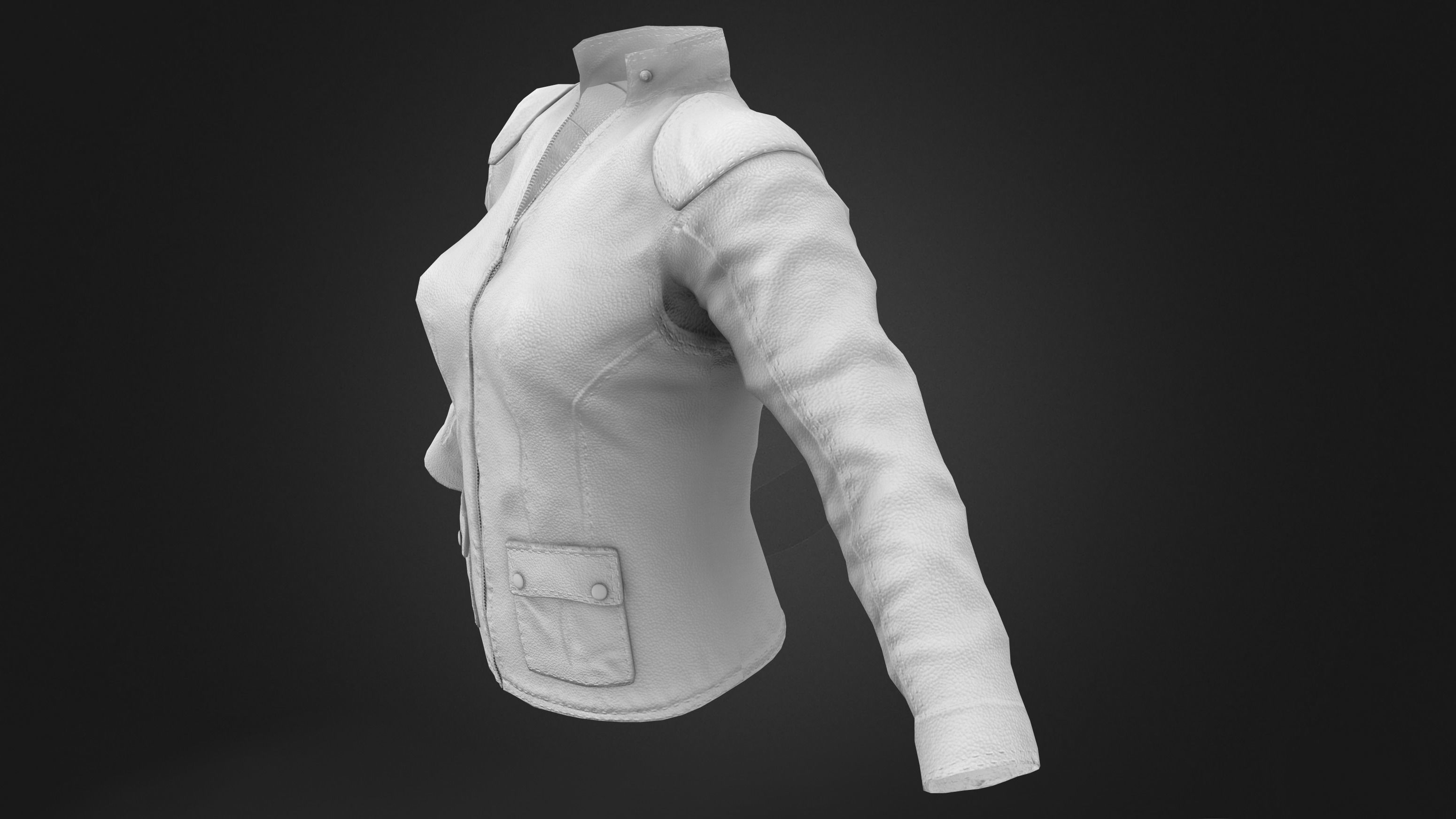 Female Brown Zipped Biker Racer Leather Jacket Low-poly 3D model_8