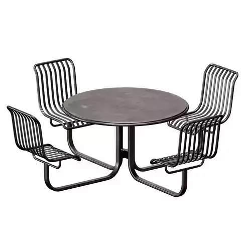 Metal outdoor furniture - round table with chairs 3D model