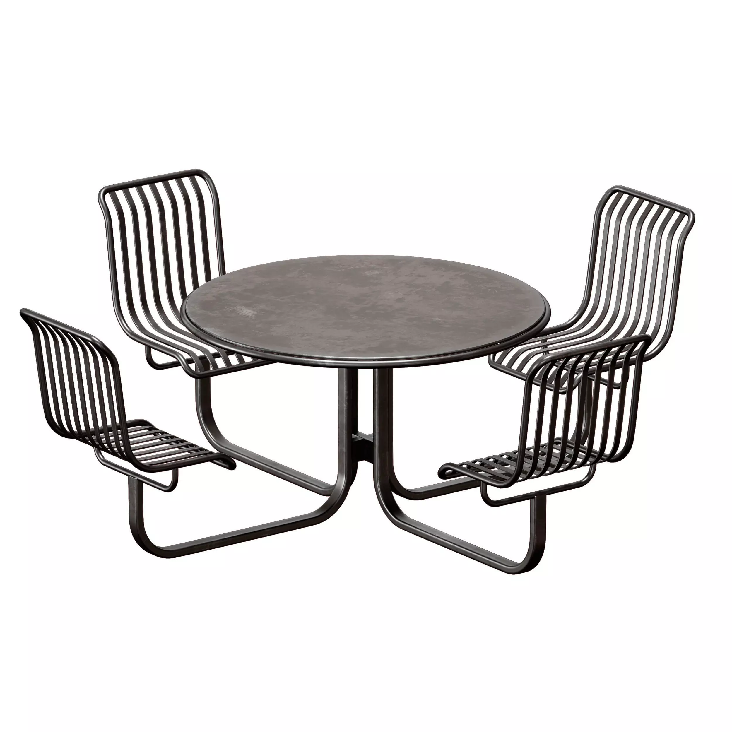 Metal outdoor furniture - round table with chairs 3D model_0