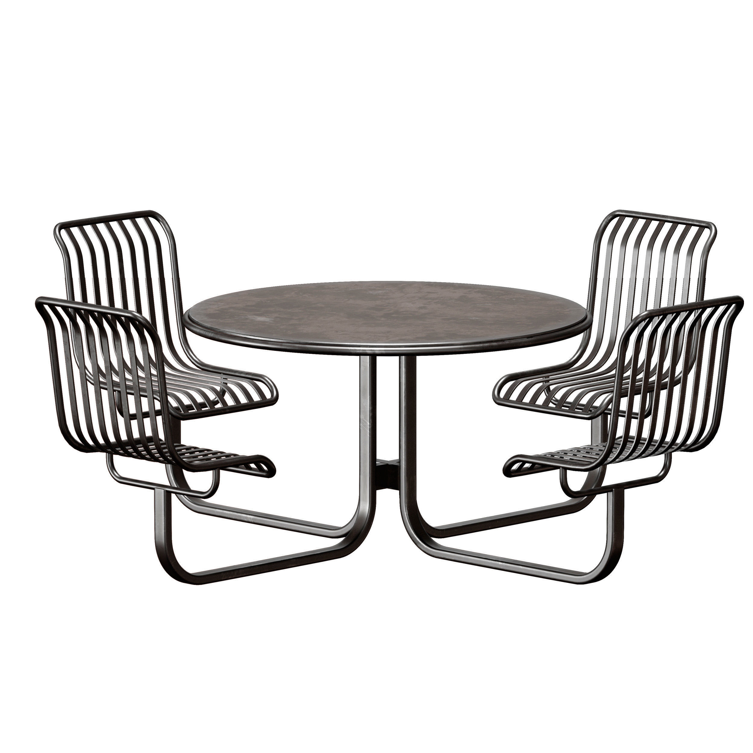 Metal outdoor furniture - round table with chairs 3D model_5