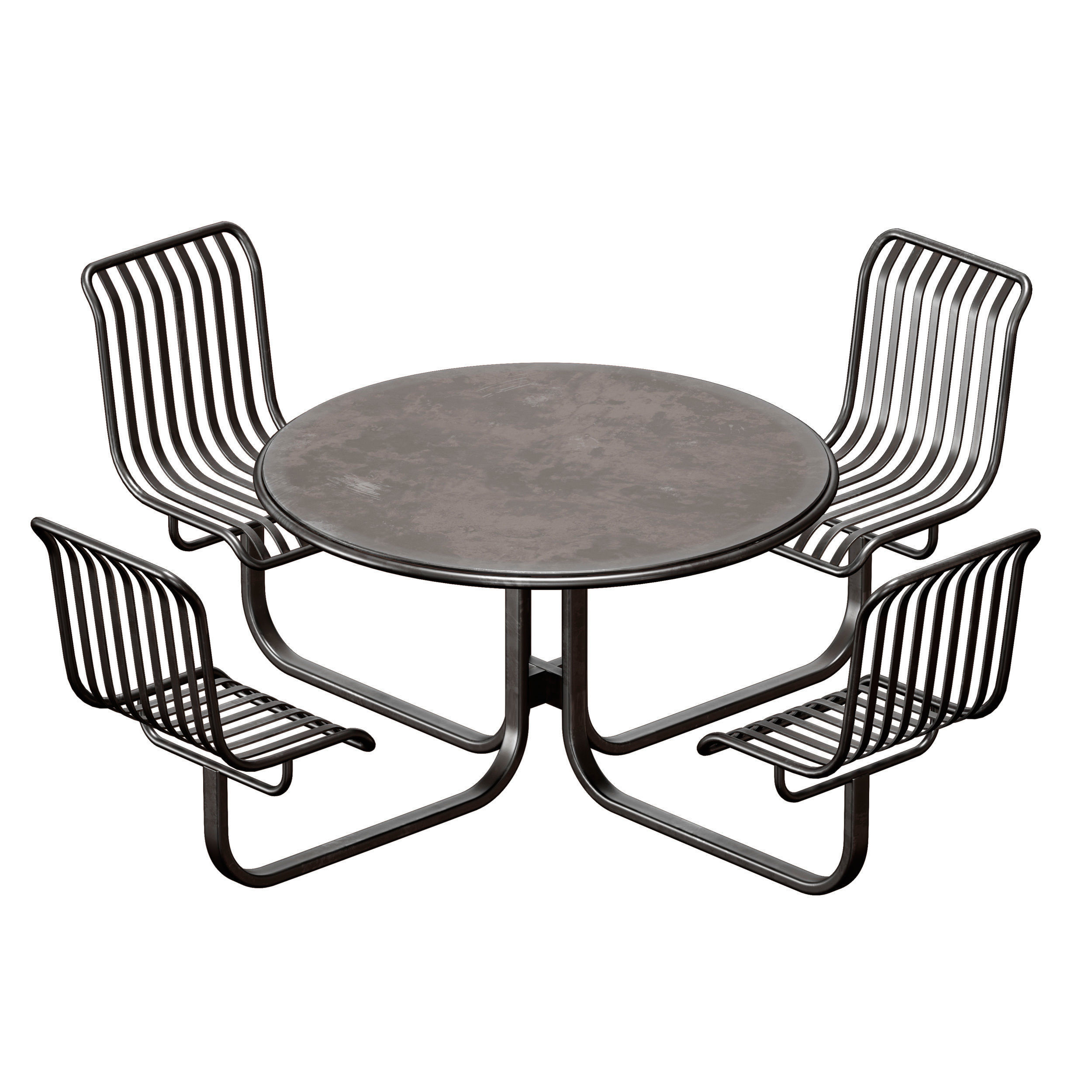 Metal outdoor furniture - round table with chairs 3D model_3