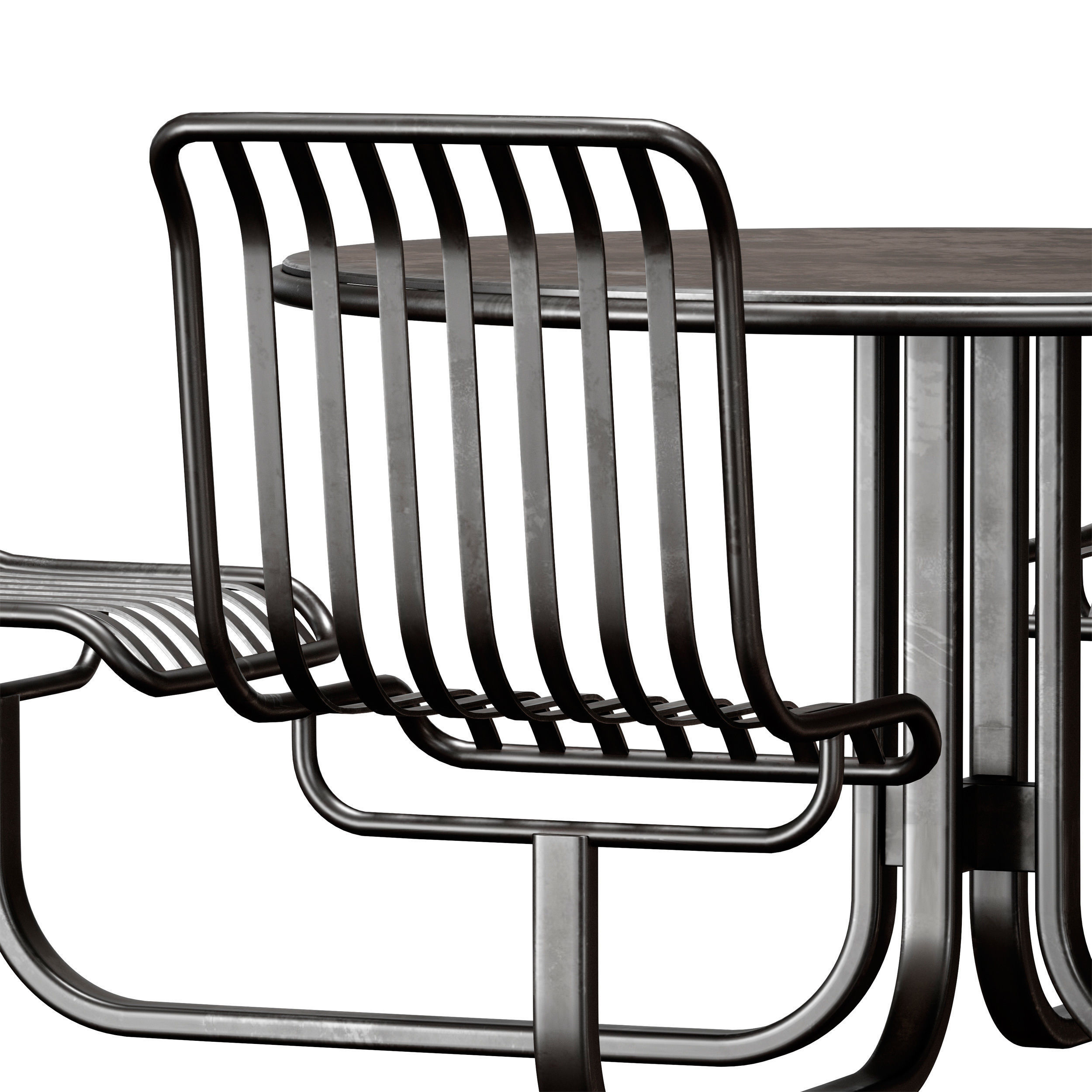 Metal outdoor furniture - round table with chairs 3D model_8