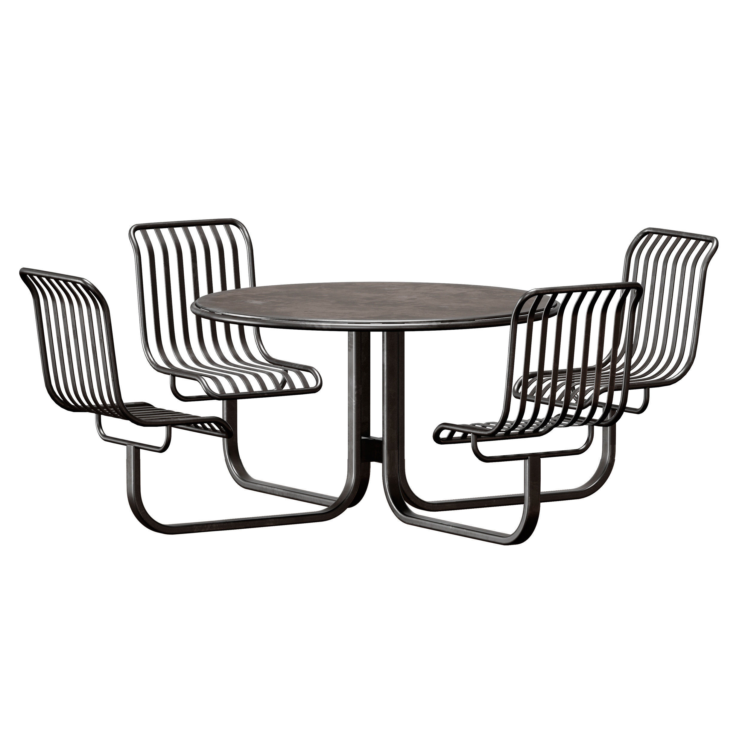 Metal outdoor furniture - round table with chairs 3D model_1