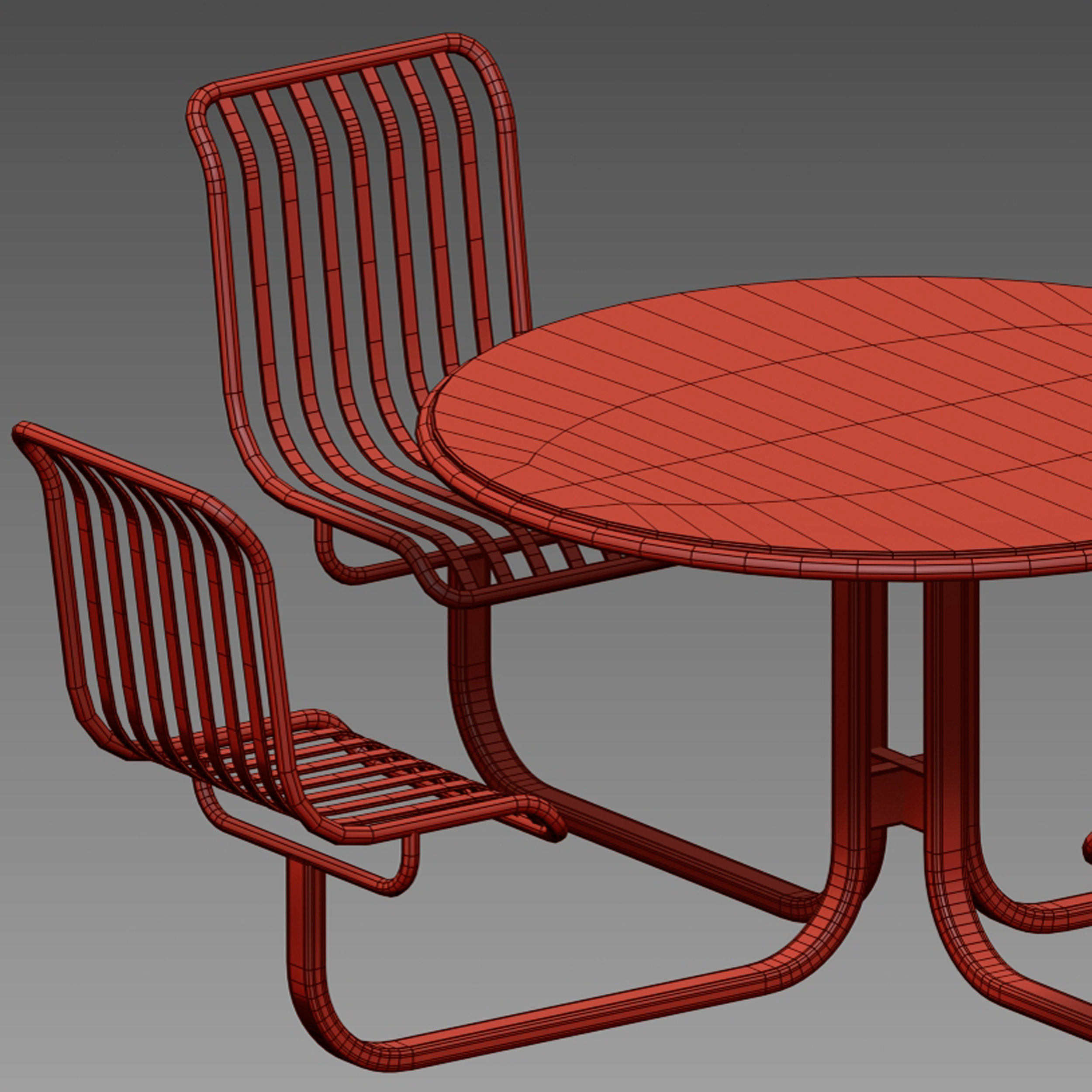 Metal outdoor furniture - round table with chairs 3D model_10