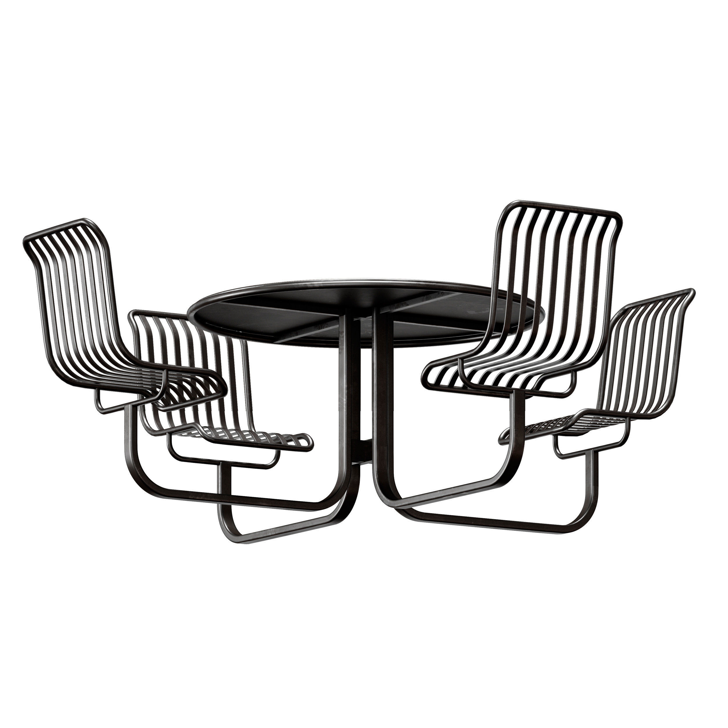 Metal outdoor furniture - round table with chairs 3D model_2