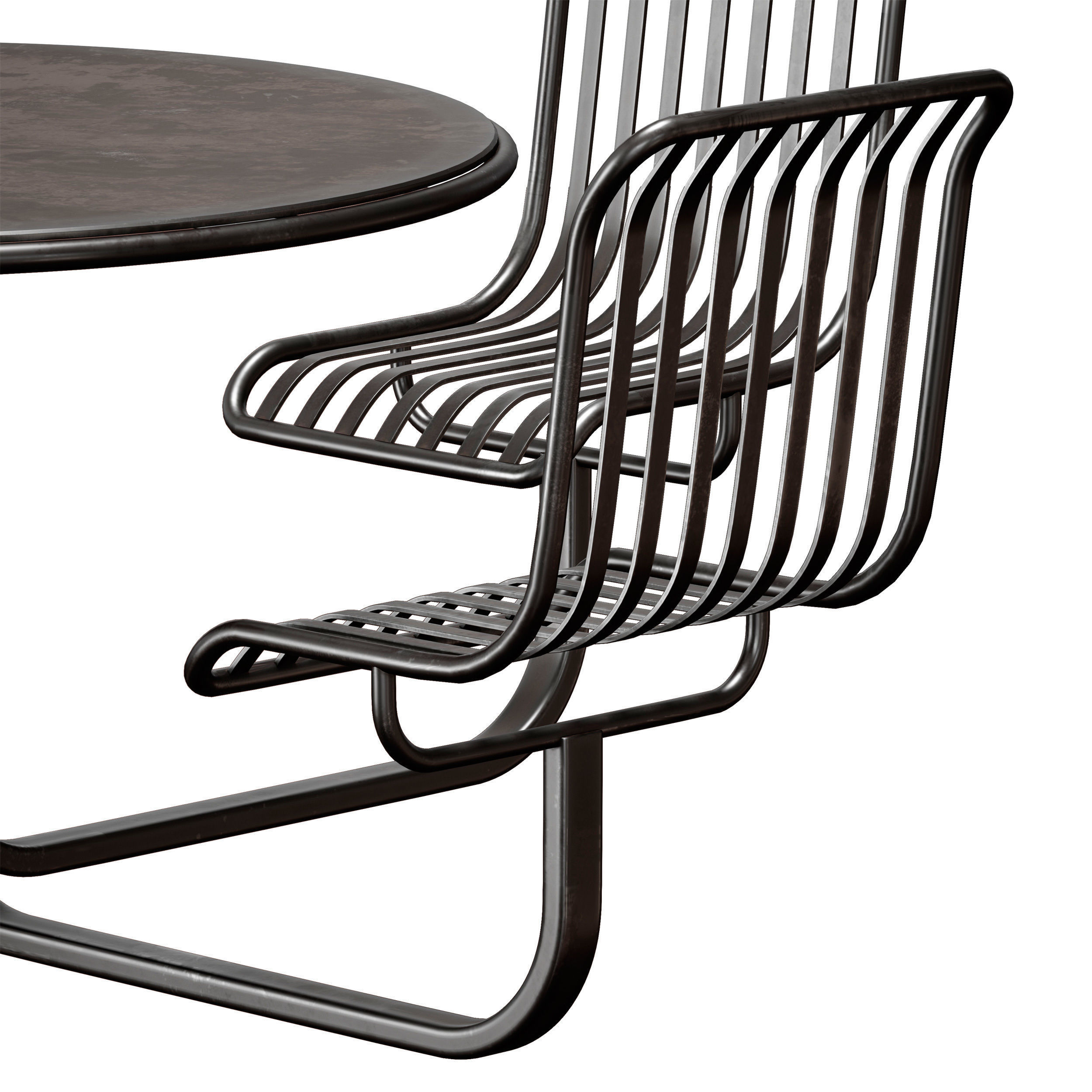 Metal outdoor furniture - round table with chairs 3D model_7