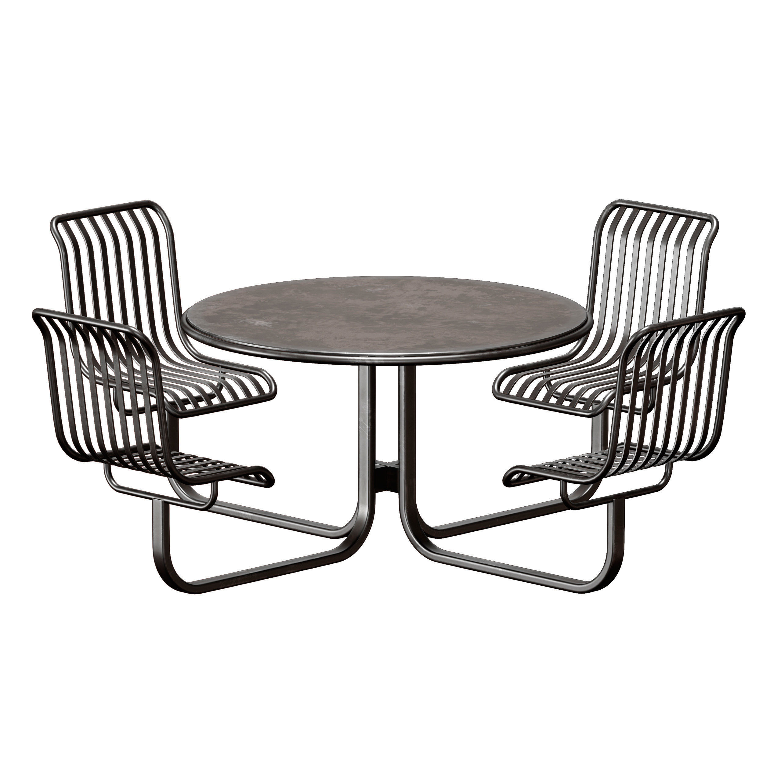 Metal outdoor furniture - round table with chairs 3D model_4