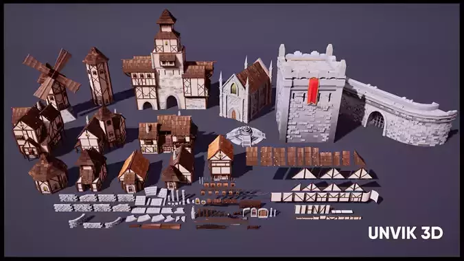 Lowpoly Modular Buildings Low-poly 3D model