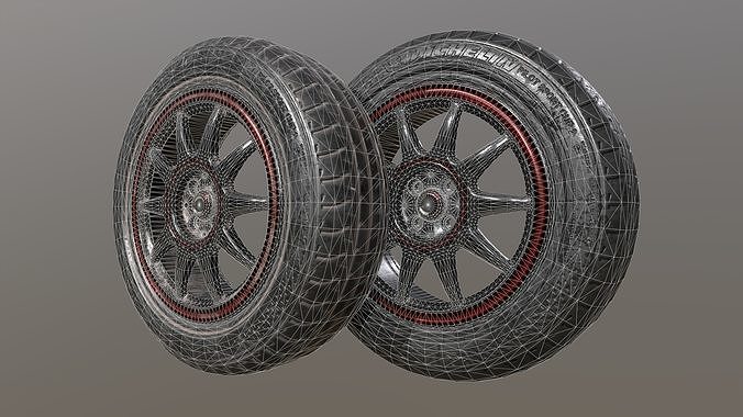 Clean and worn 2 tires and rim collection game ready Low-poly 3D model 5