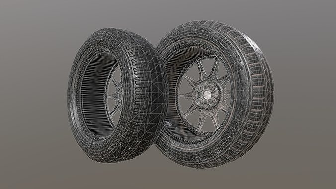 Clean and worn 2 tires and rim collection game ready Low-poly 3D model 7
