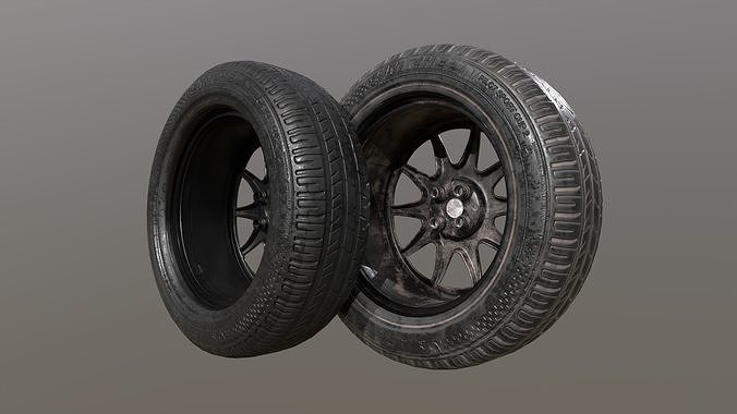 Clean and worn 2 tires and rim collection game ready Low-poly 3D model 6
