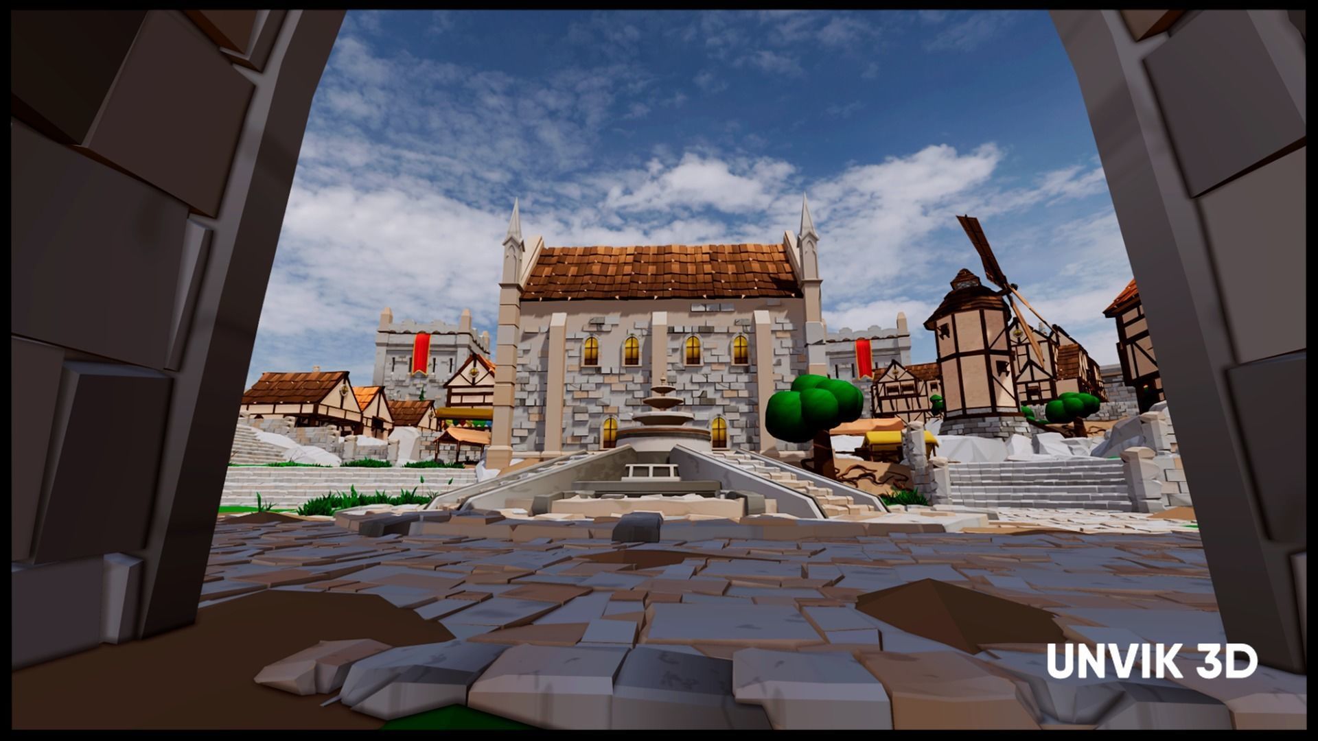 Low Poly Medieval Village - Modular Buildings Streets Markets Low-poly 3D model_17