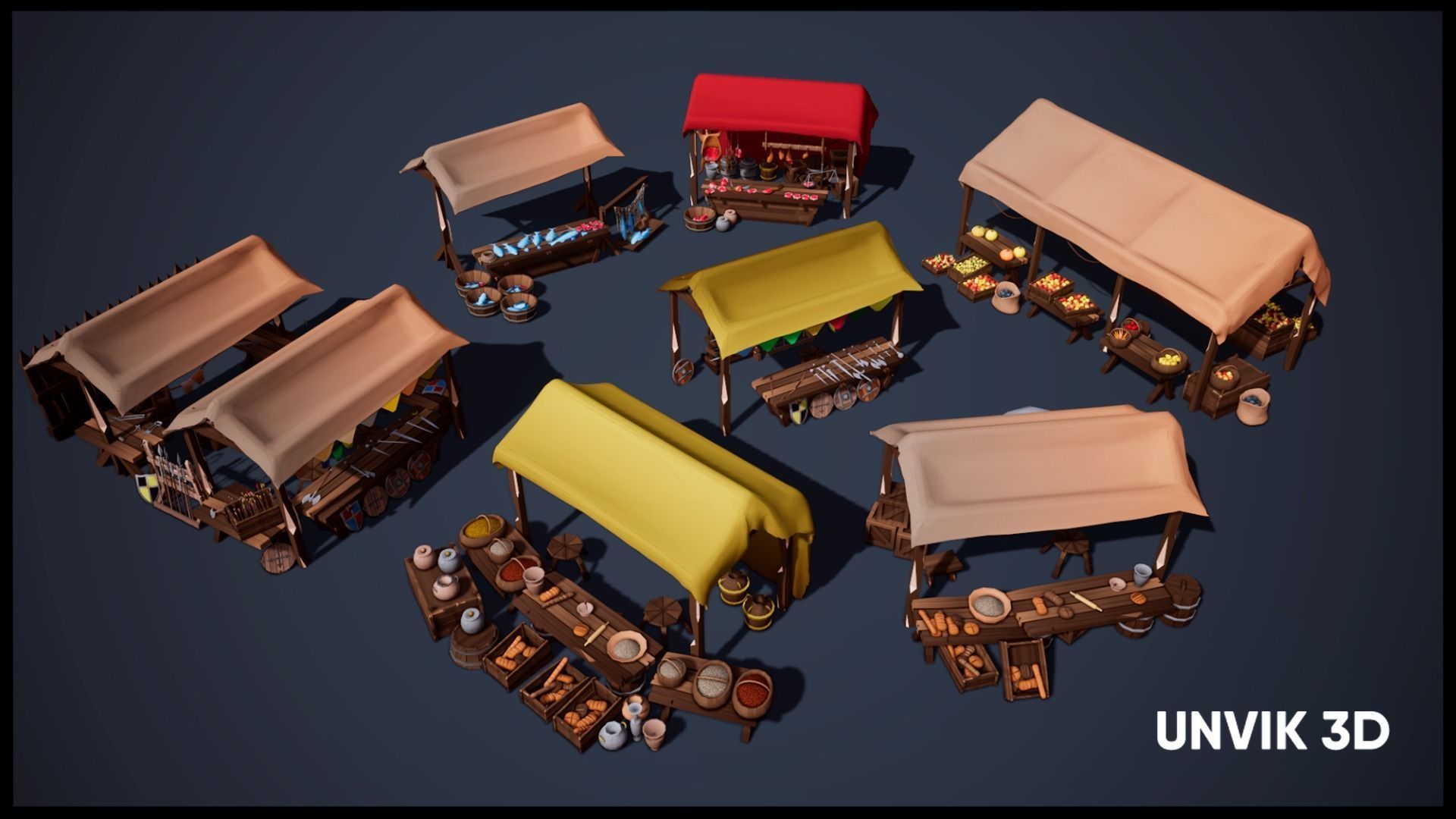 Low Poly Medieval Village - Modular Buildings Streets Markets Low-poly 3D model_3