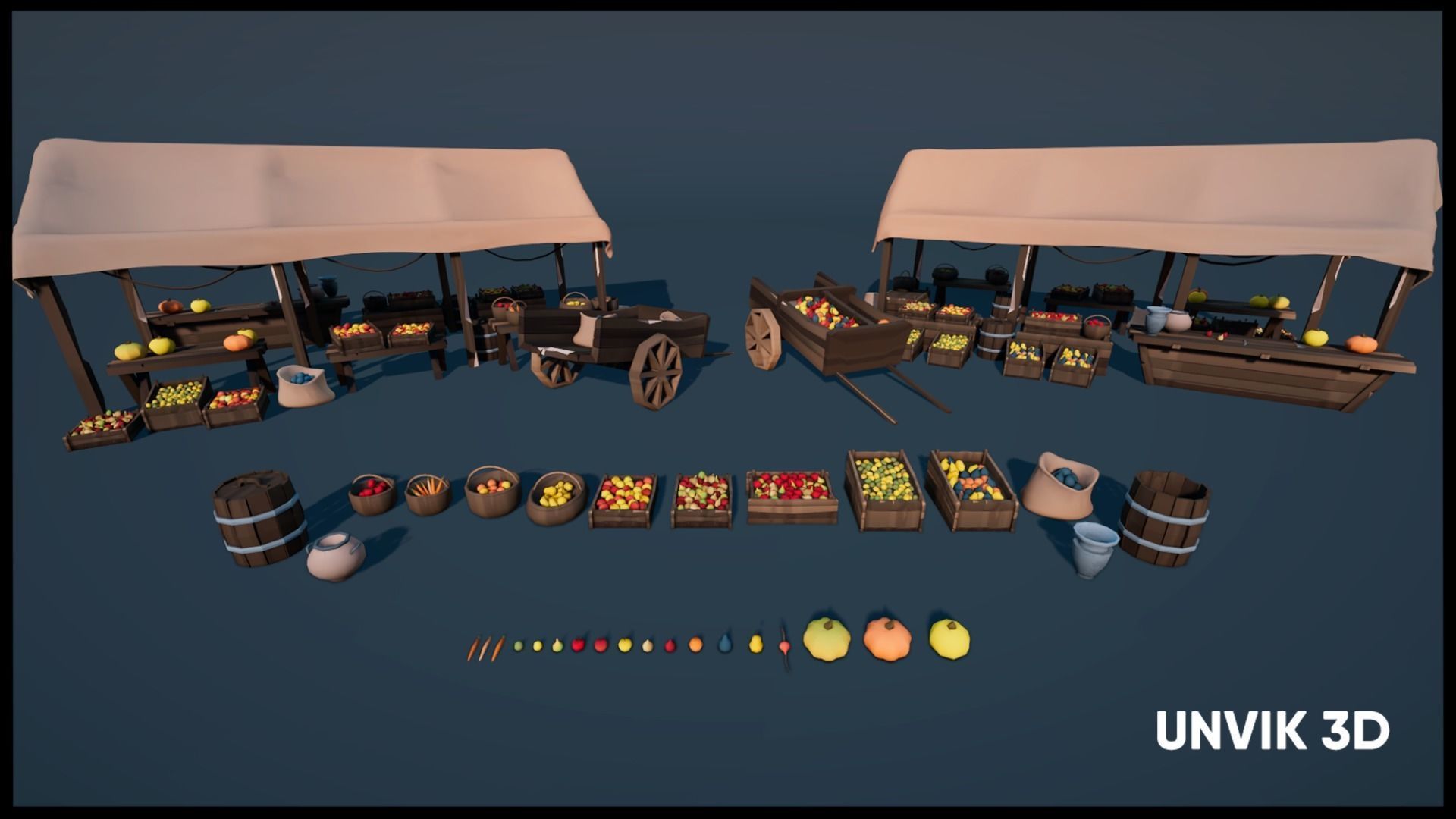 Low Poly Medieval Village - Modular Buildings Streets Markets Low-poly 3D model_5