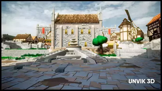 Lowpoly Medieval Village Low-poly 3D model