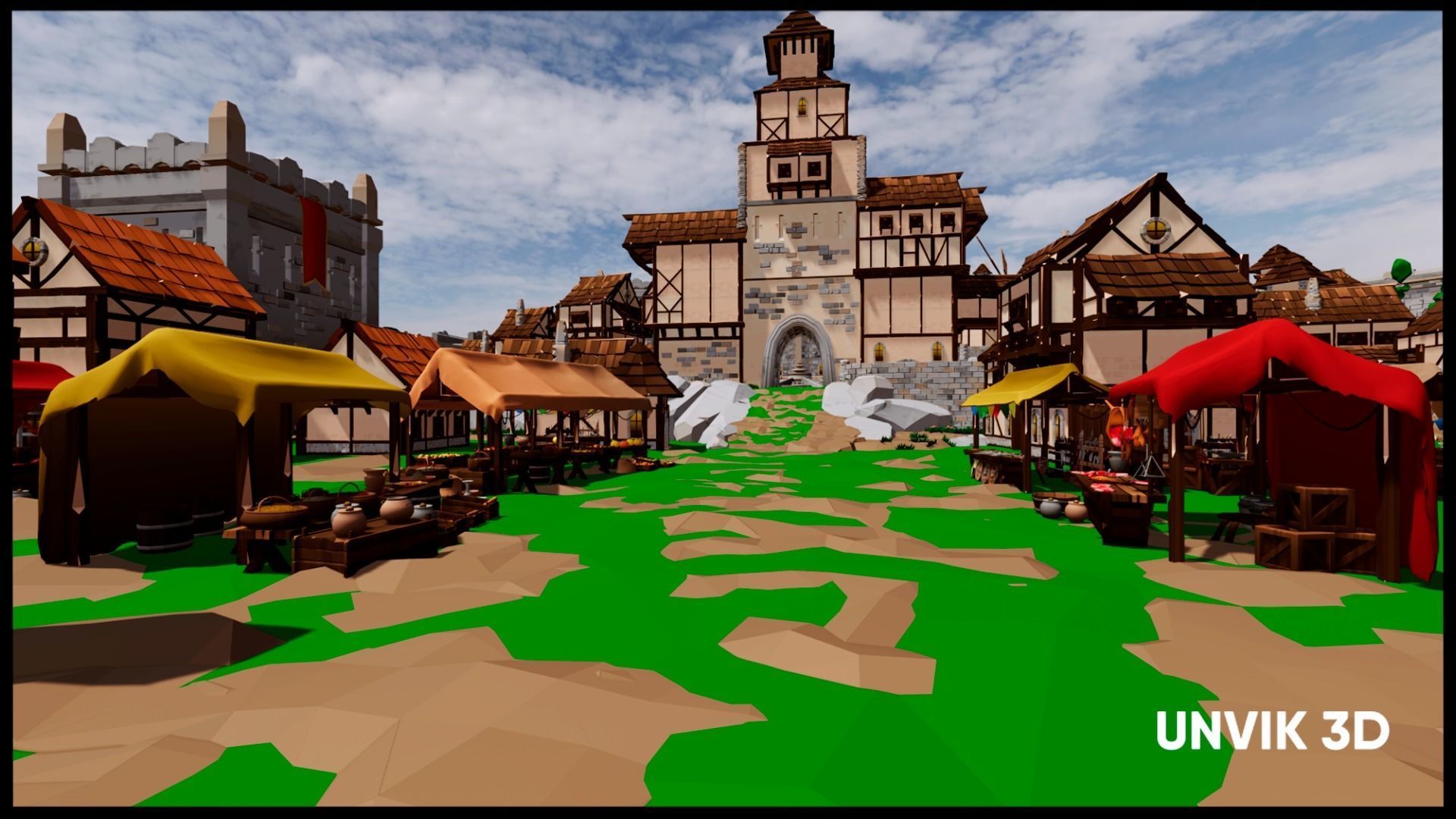 Low Poly Medieval Village - Modular Buildings Streets Markets Low-poly 3D model_15